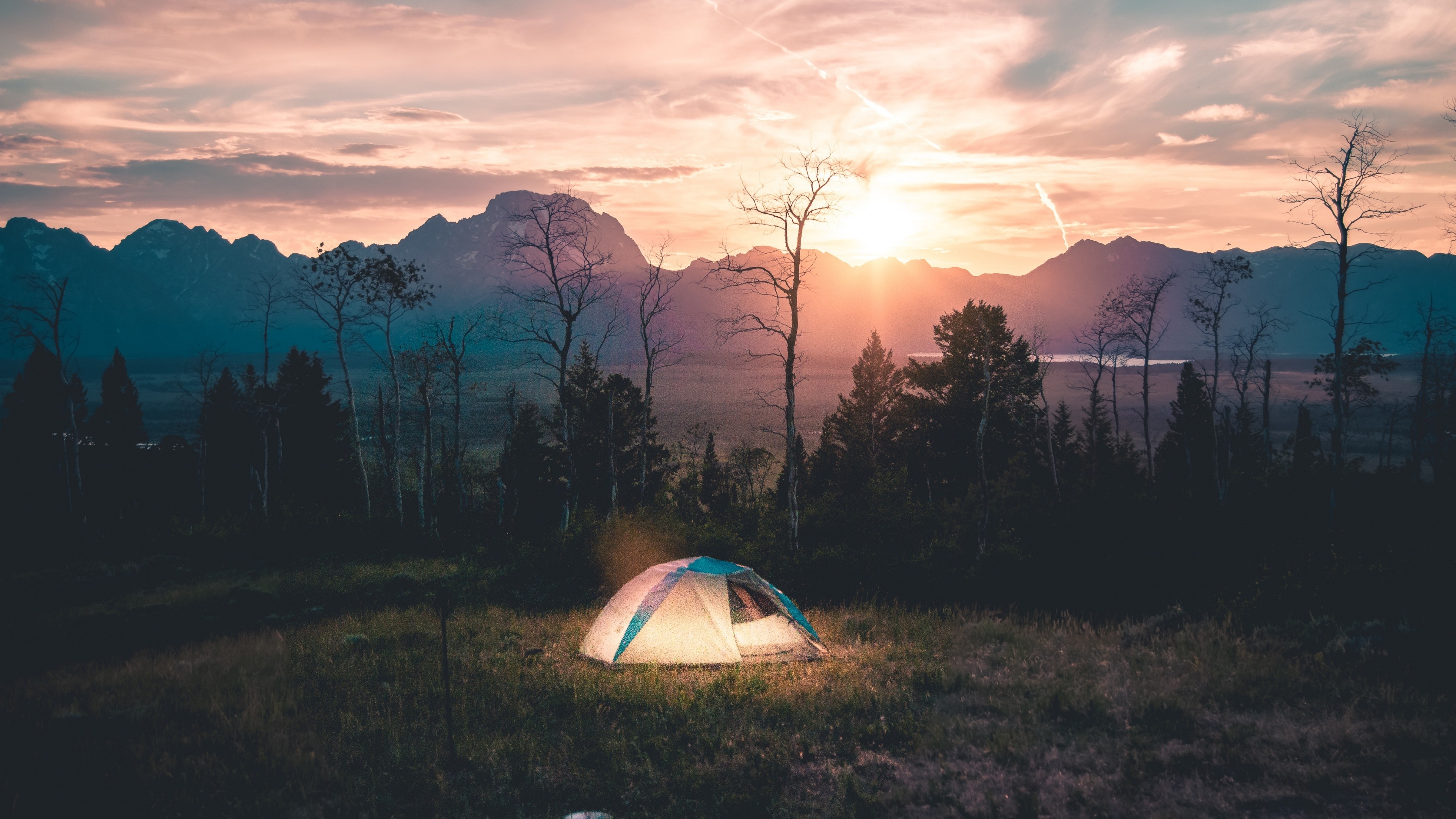 3840x2160  Wallpaper tent, camping, landscape