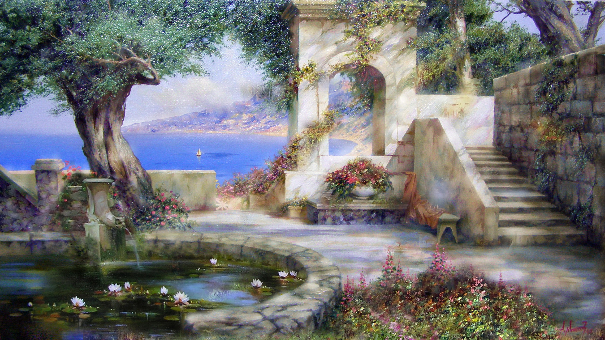 2560x1440 Free Landscape Painting Art, computer desktop hd wallpapers, pictures,  images