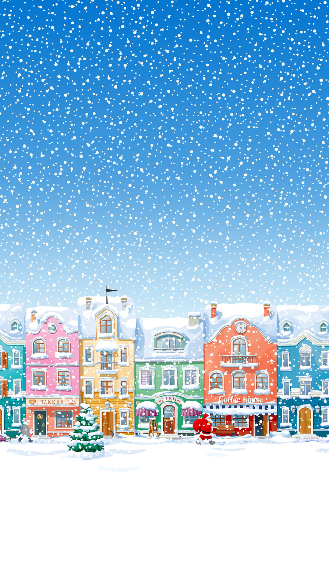 1080x1920 Snowy Town Santa Claus Delivering Christmas Presents iPhone 6 wallpaper