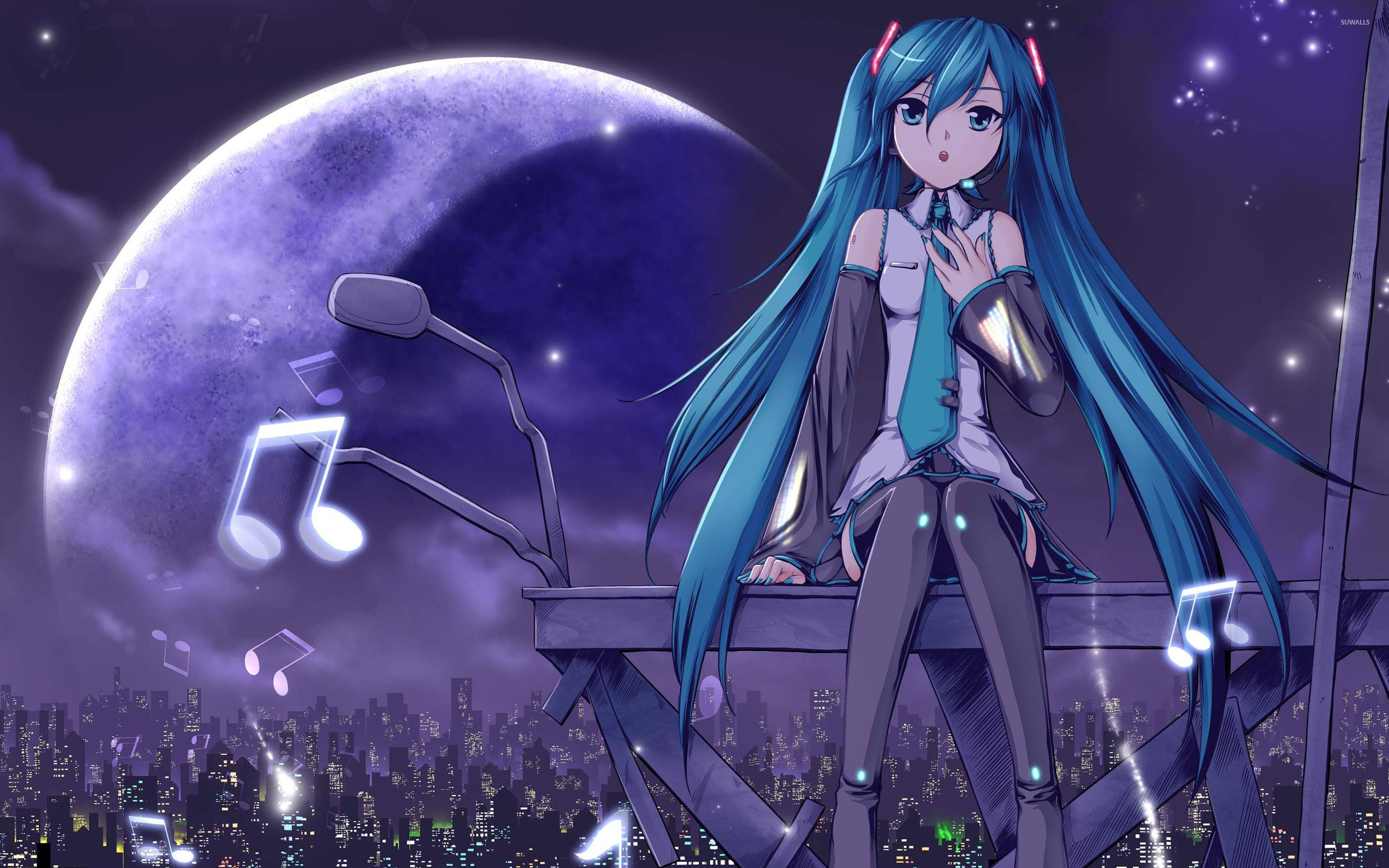 2880x1800 Hatsune Miku on top of the city - Vocaloid wallpaper