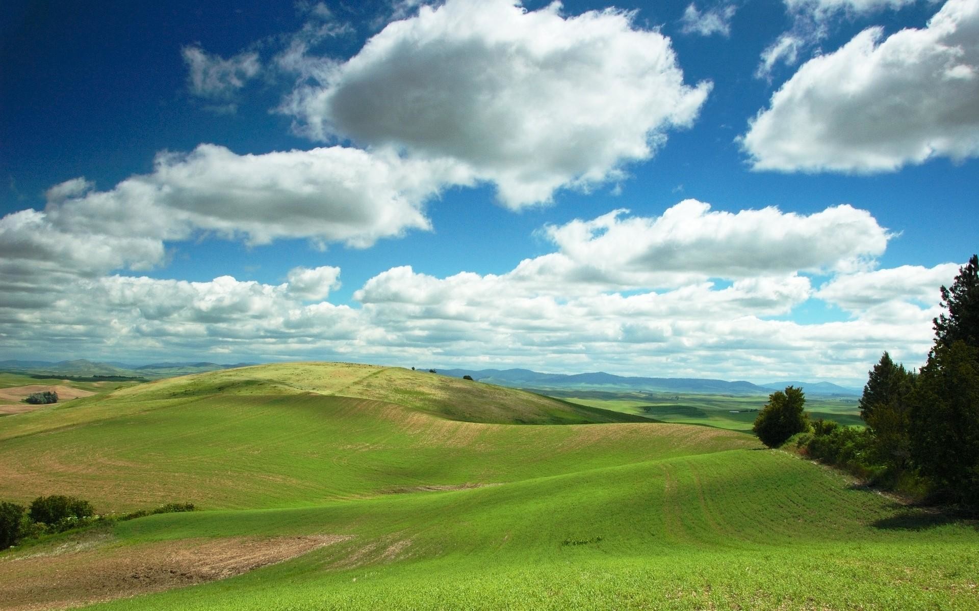 1920x1200 Blue Sky and Clouds and Hills Wallpaper