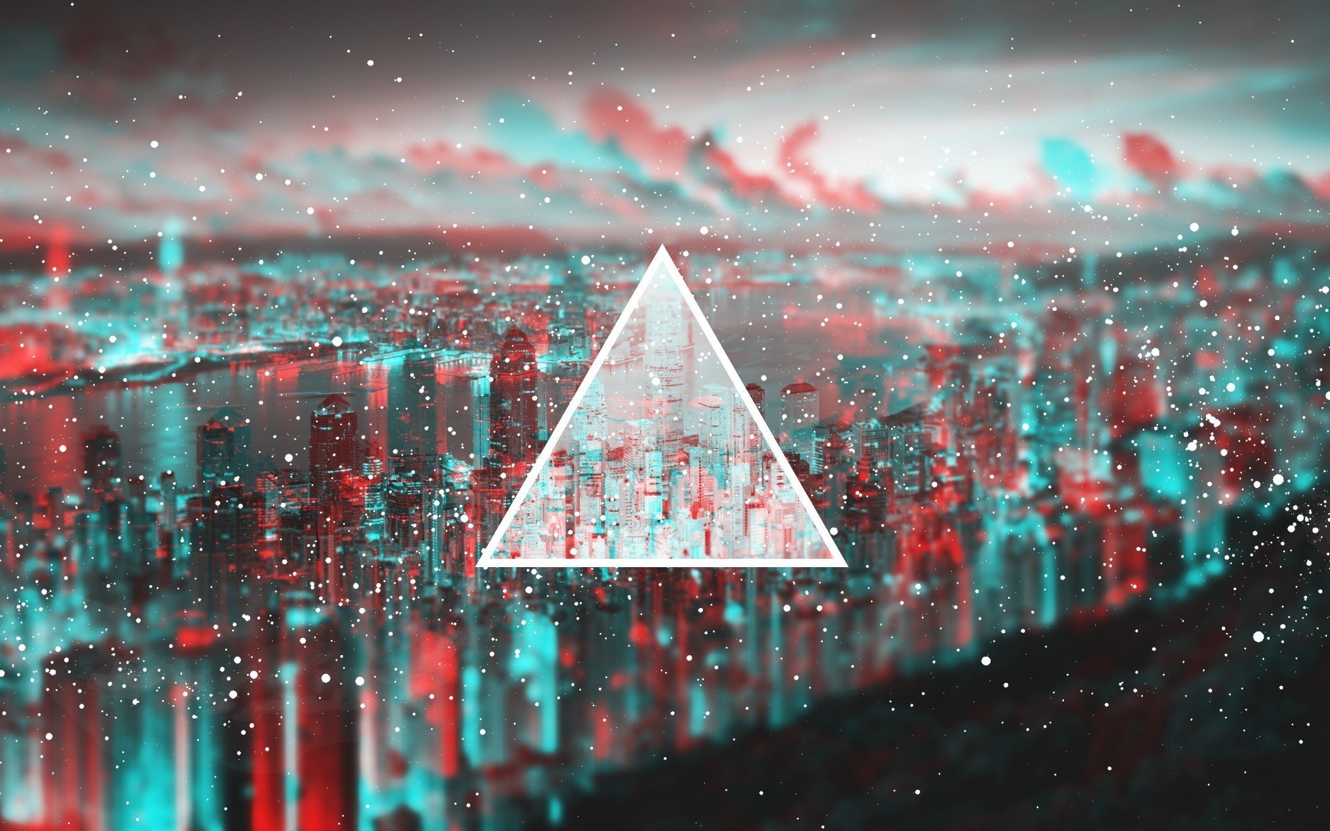 1920x1200 3D, Anaglyph 3D, Cityscape, Triangle