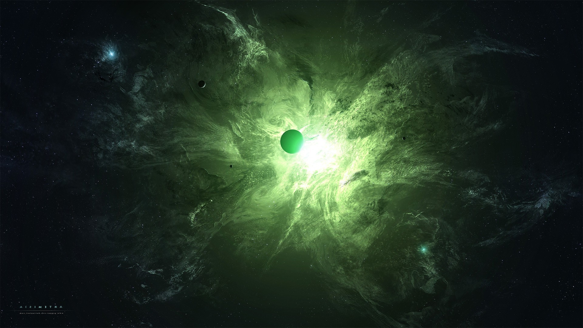 1920x1080 space, Planet, Nebula, Green, Space Art