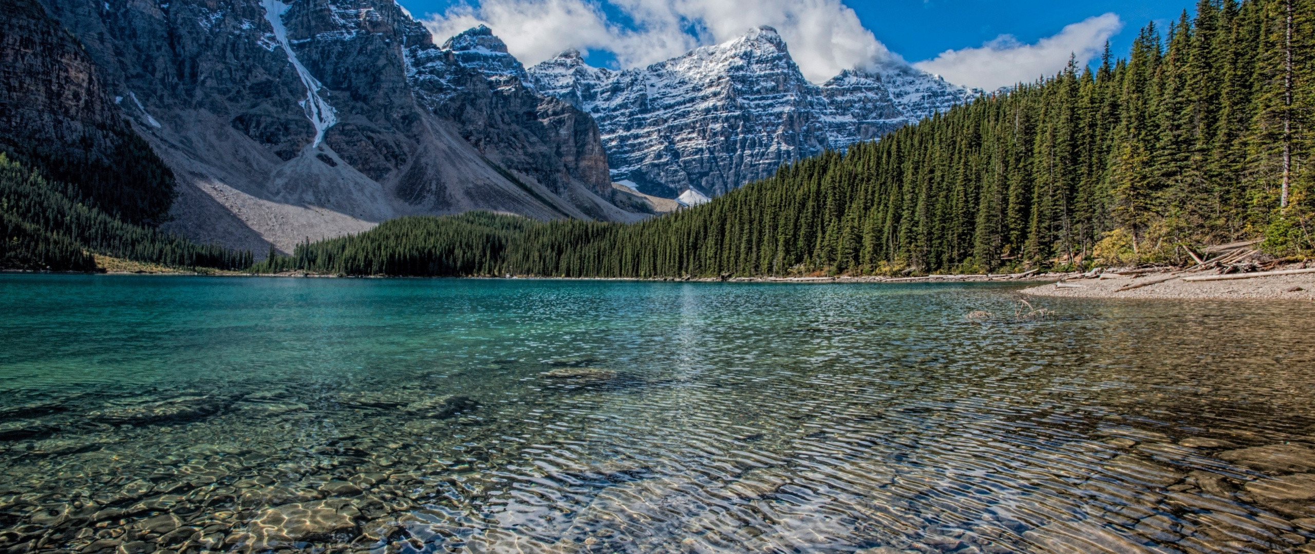 2560x1080 Clean lake, mountains range, trees, nature,  wallpaper
