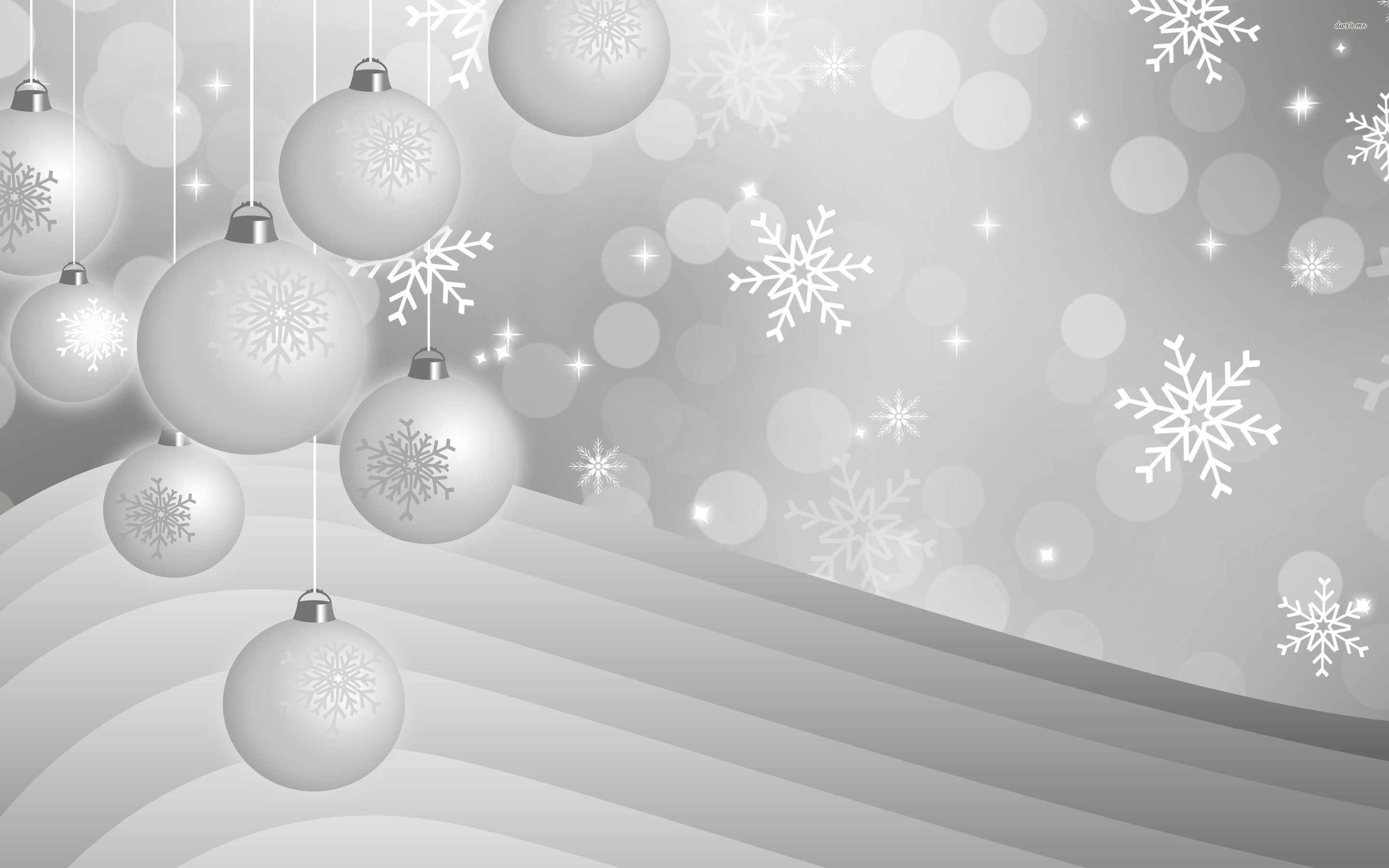 2880x1800 ... Snow falling on silver baubles wallpaper  ...