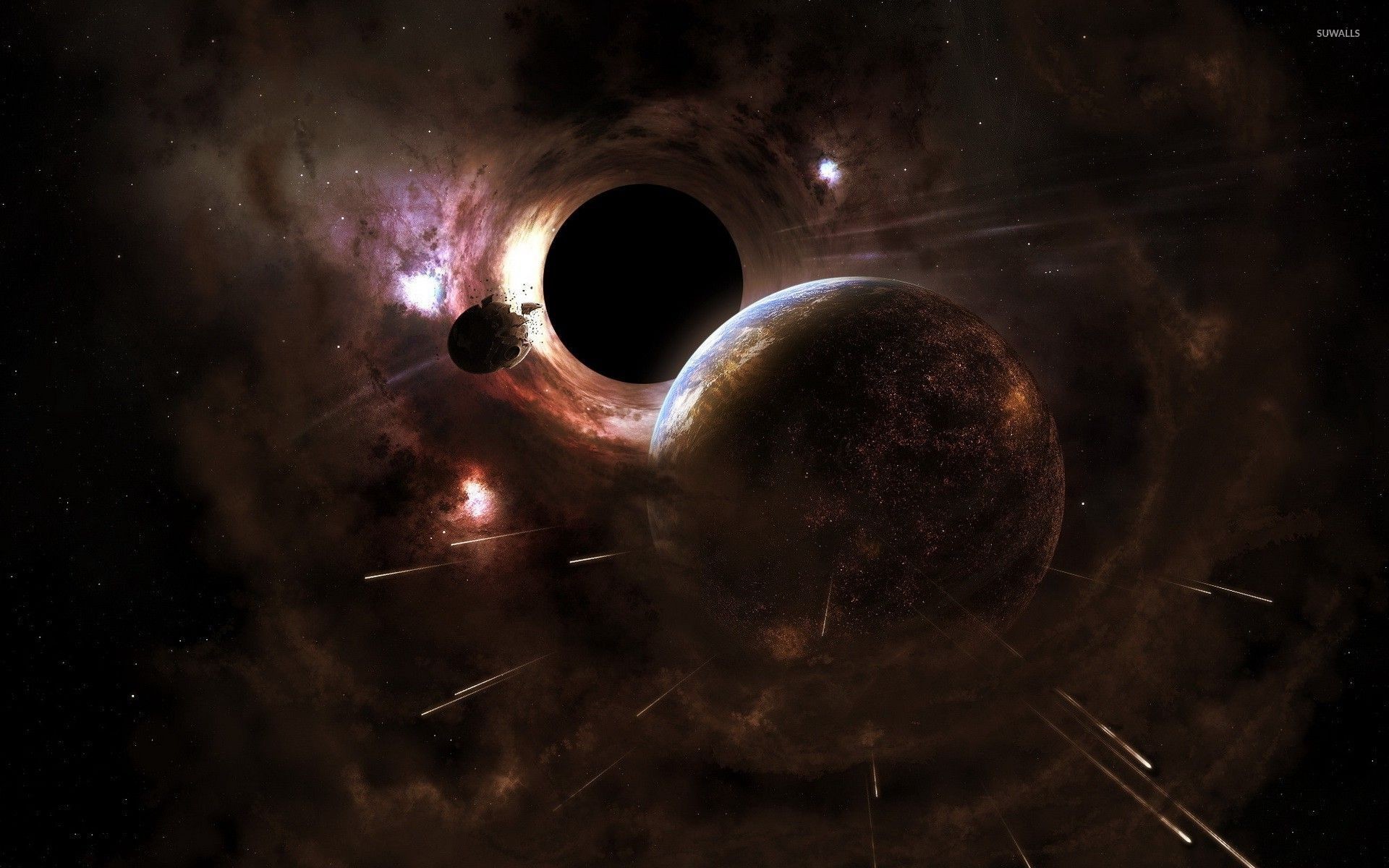 1920x1200 Planet and black hole wallpaper