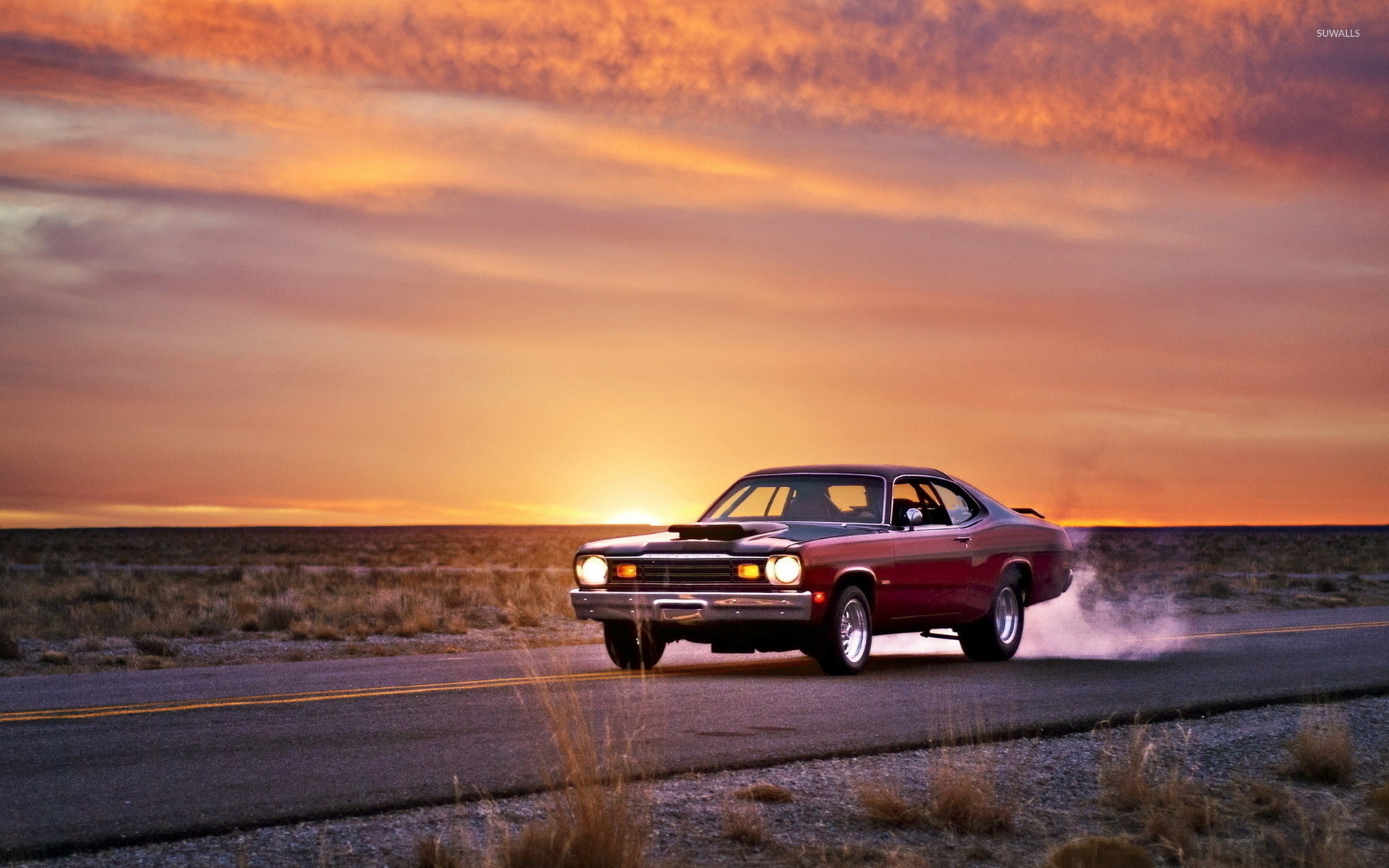 1920x1200 Plymouth Duster on the road at sunset wallpaper  jpg