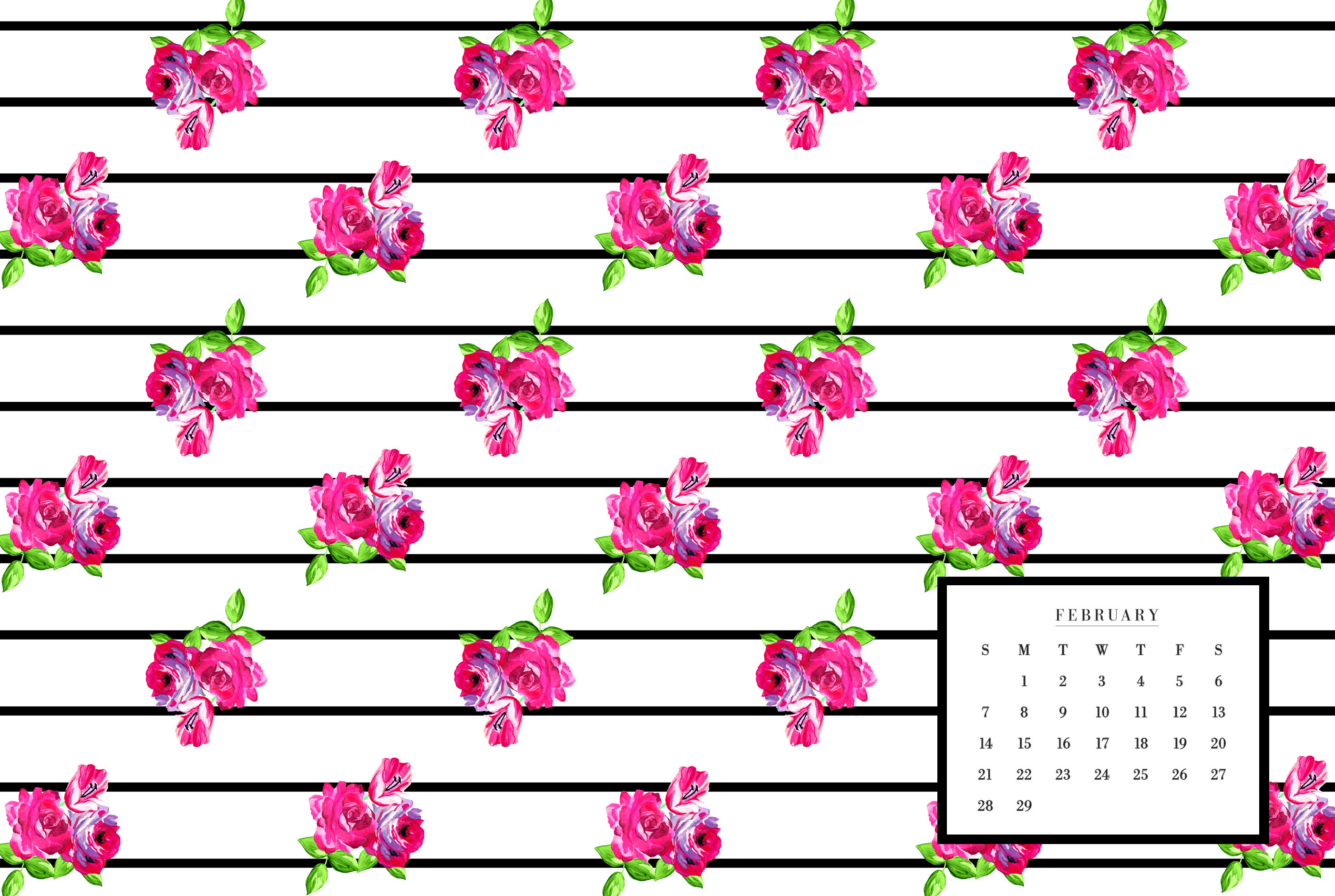 2800x1880 click here to download Floral Skinny Stripe Calendar Desktop