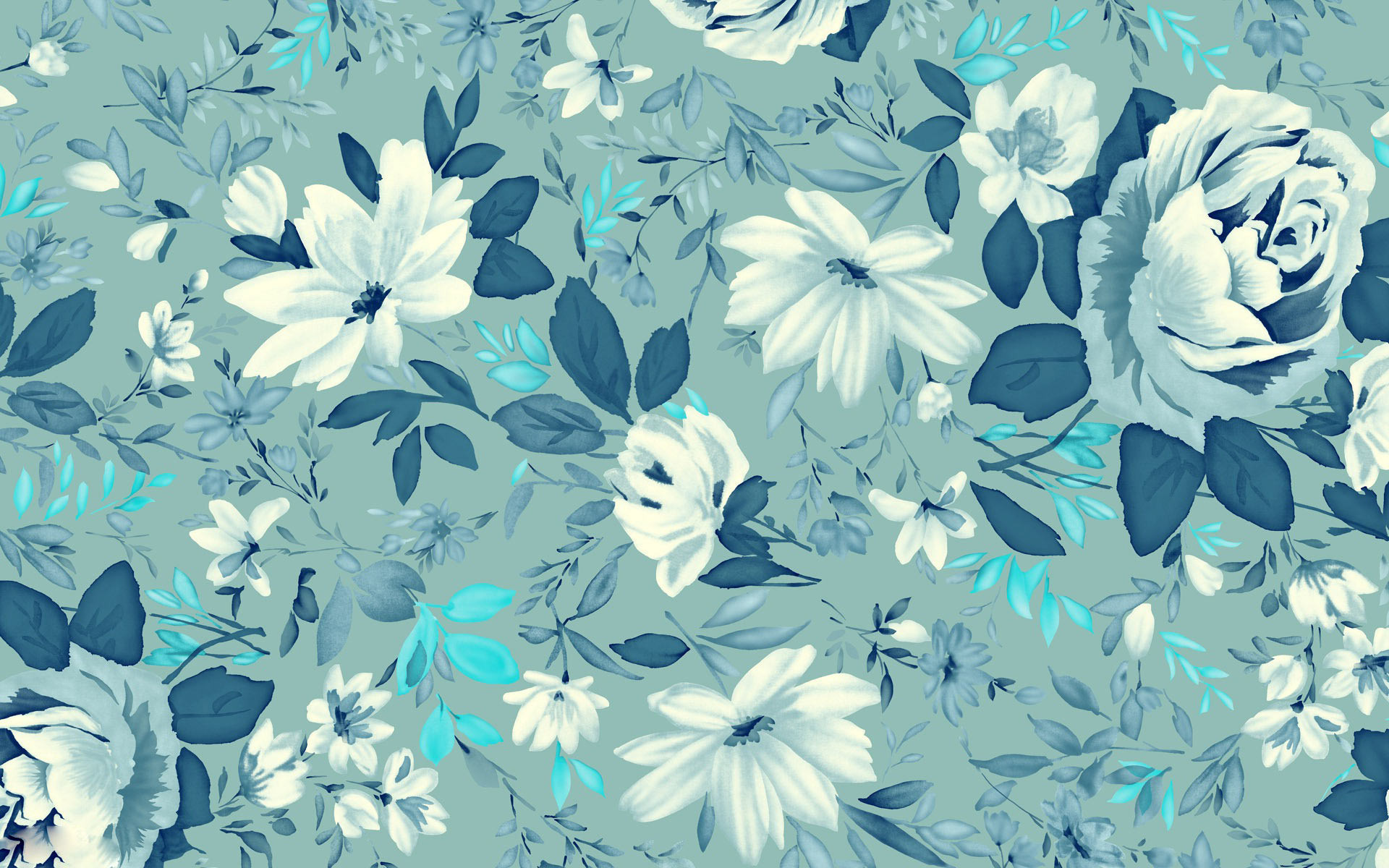 1920x1200 Vintage wallpaper floral blue.