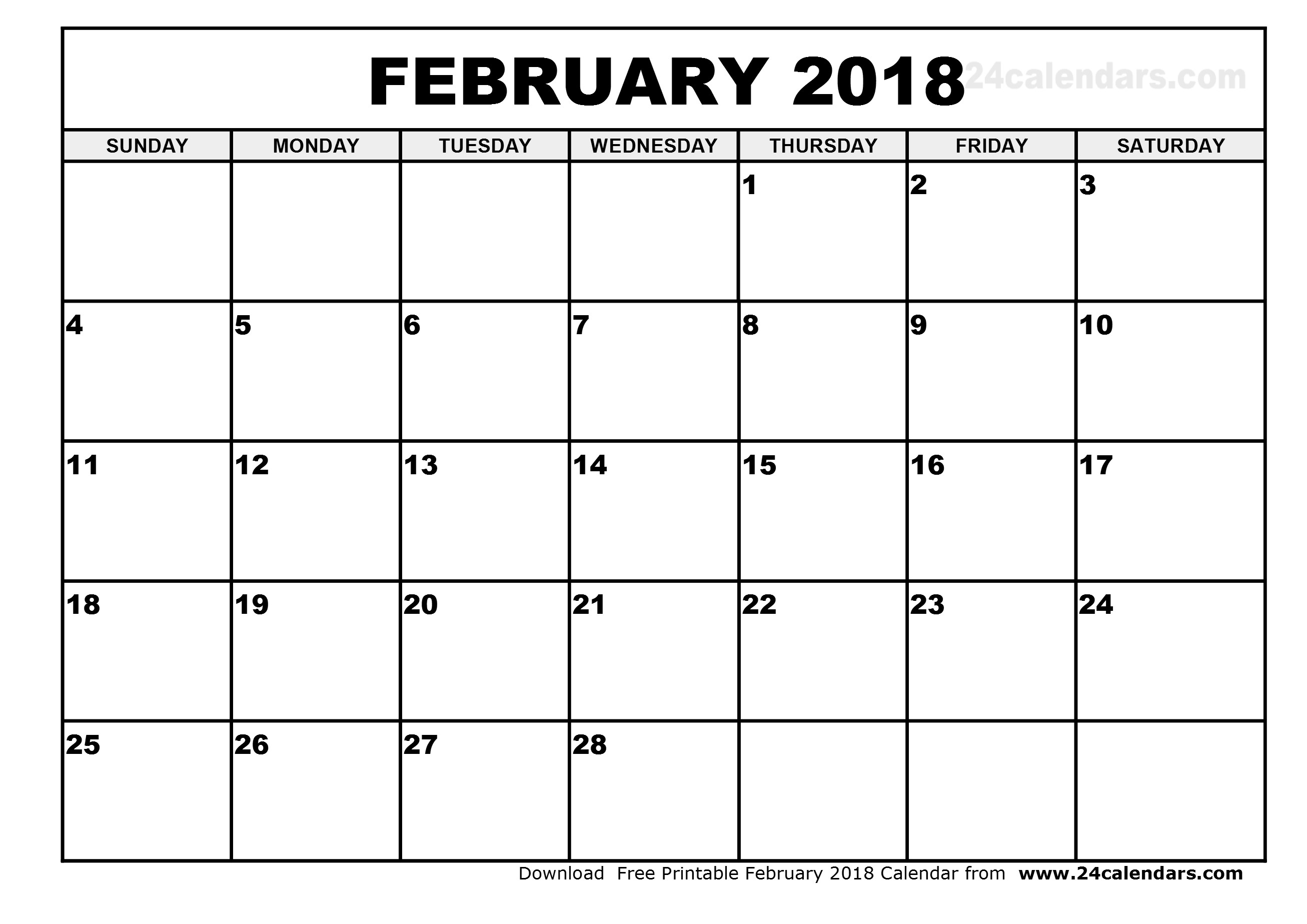 2613x1847 February 2018 Calendar Printable