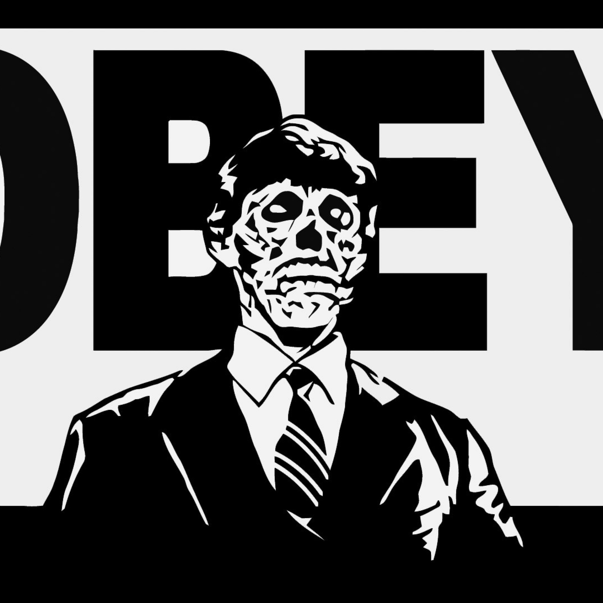 2048x2048  Wallpaper obey, skeleton, logo, brand