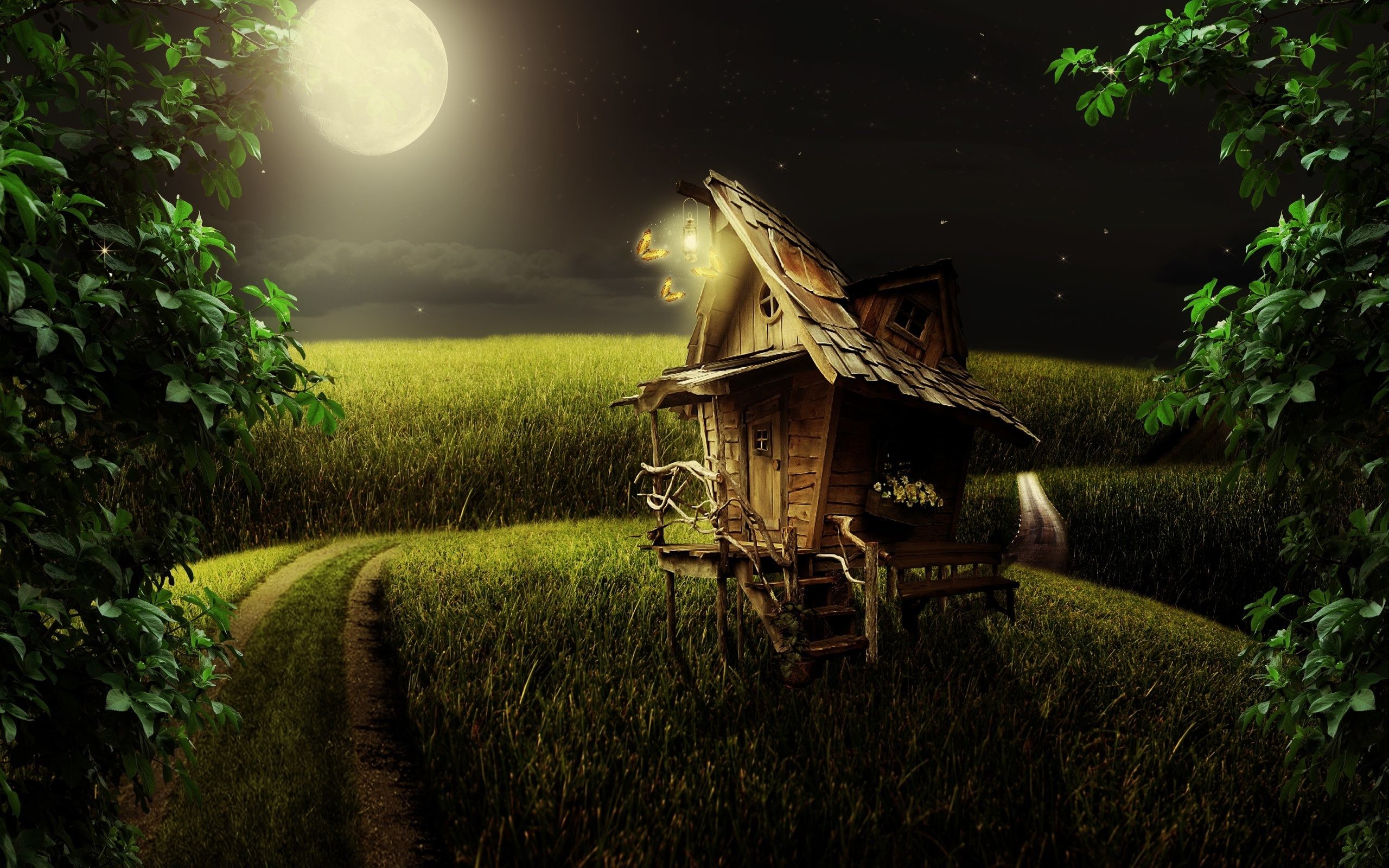 2560x1600 Night Moon Fantasy Landscape Wallpaper HD Free Download