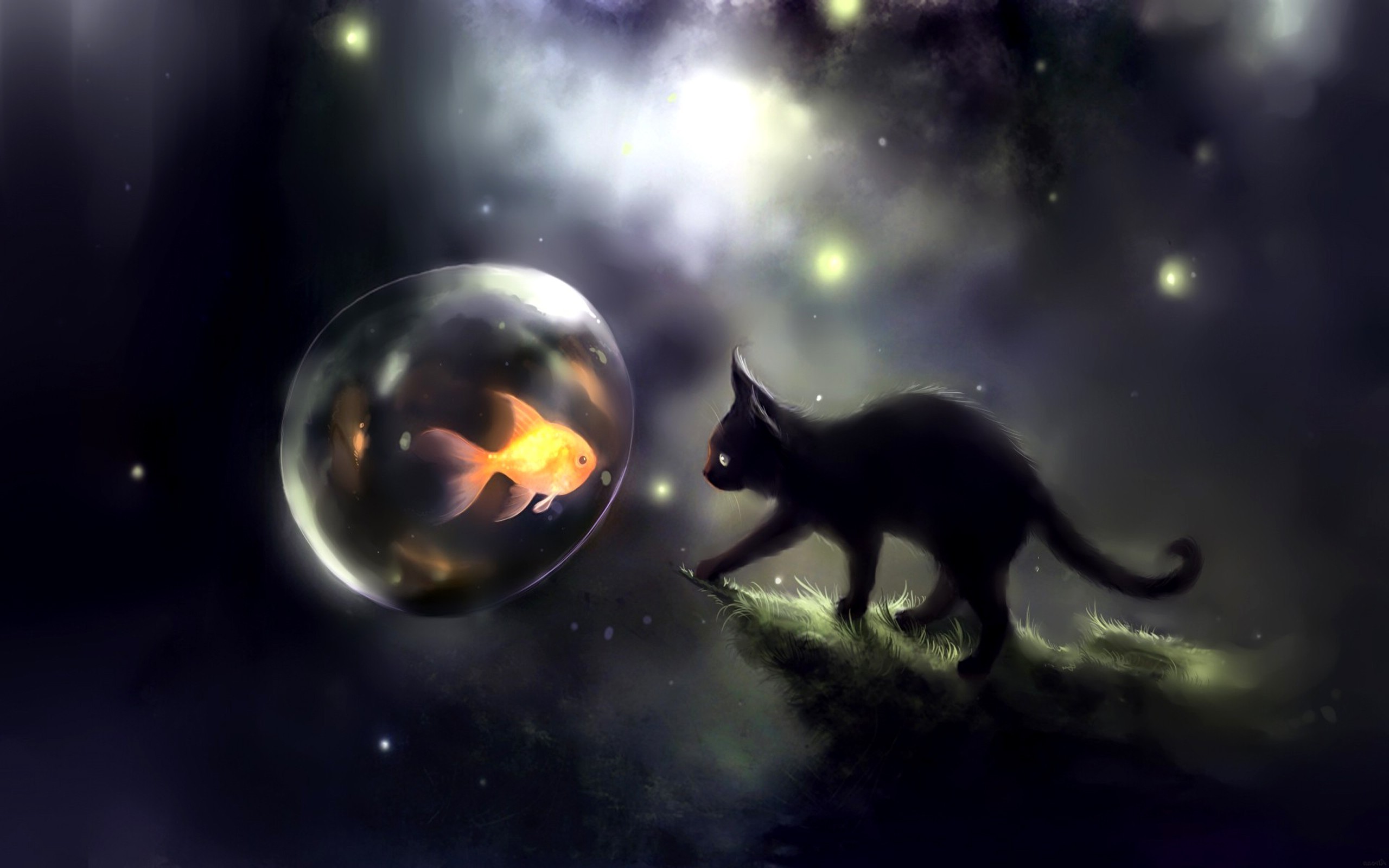 2560x1600 fantasy Art, Kittens, Goldfish, Apofiss Wallpapers HD / Desktop and Mobile  Backgrounds