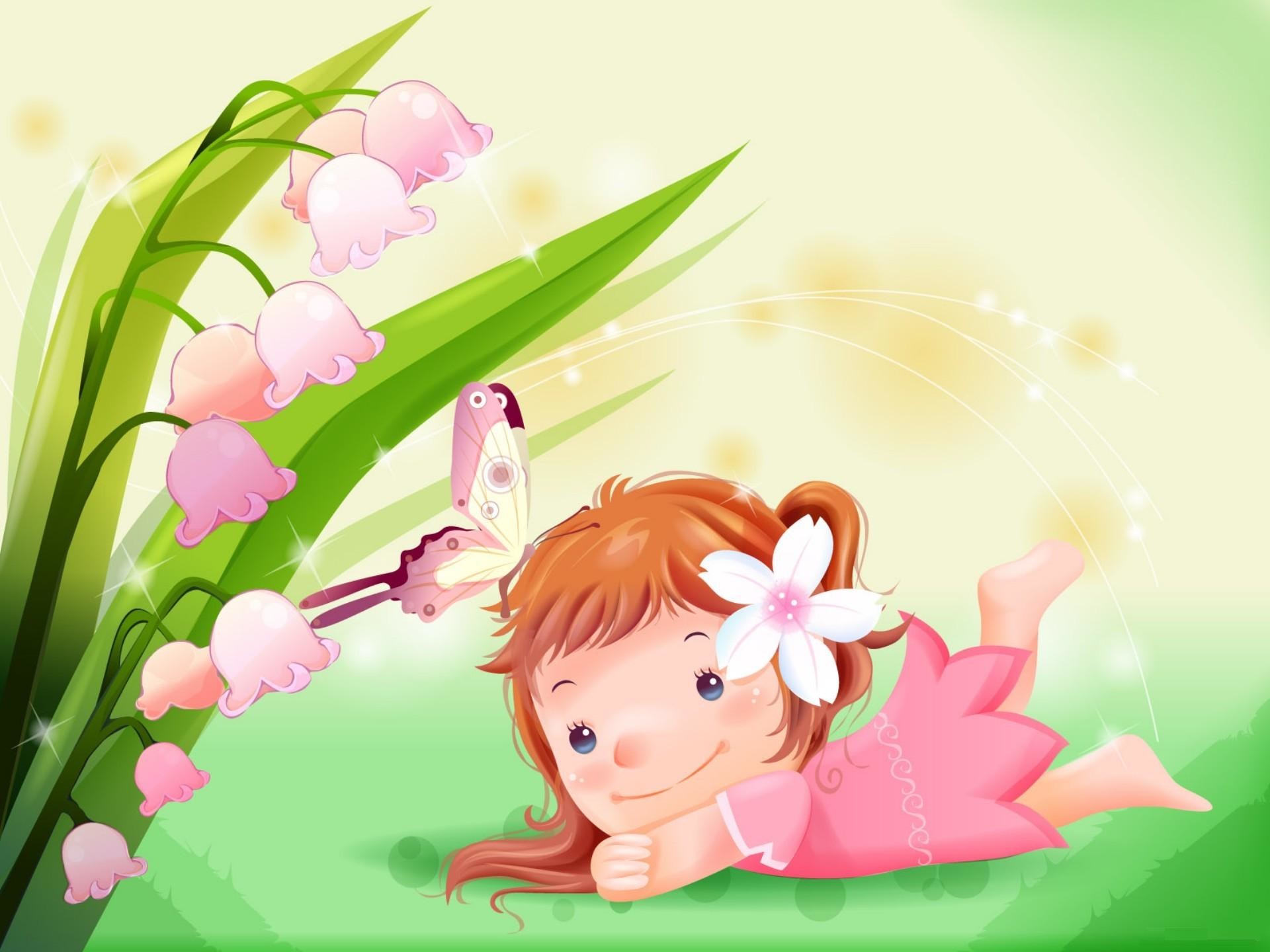 1920x1440 Cute Cartoon Girl with Flower HD Wallpaper Desktop Backgrounds Free