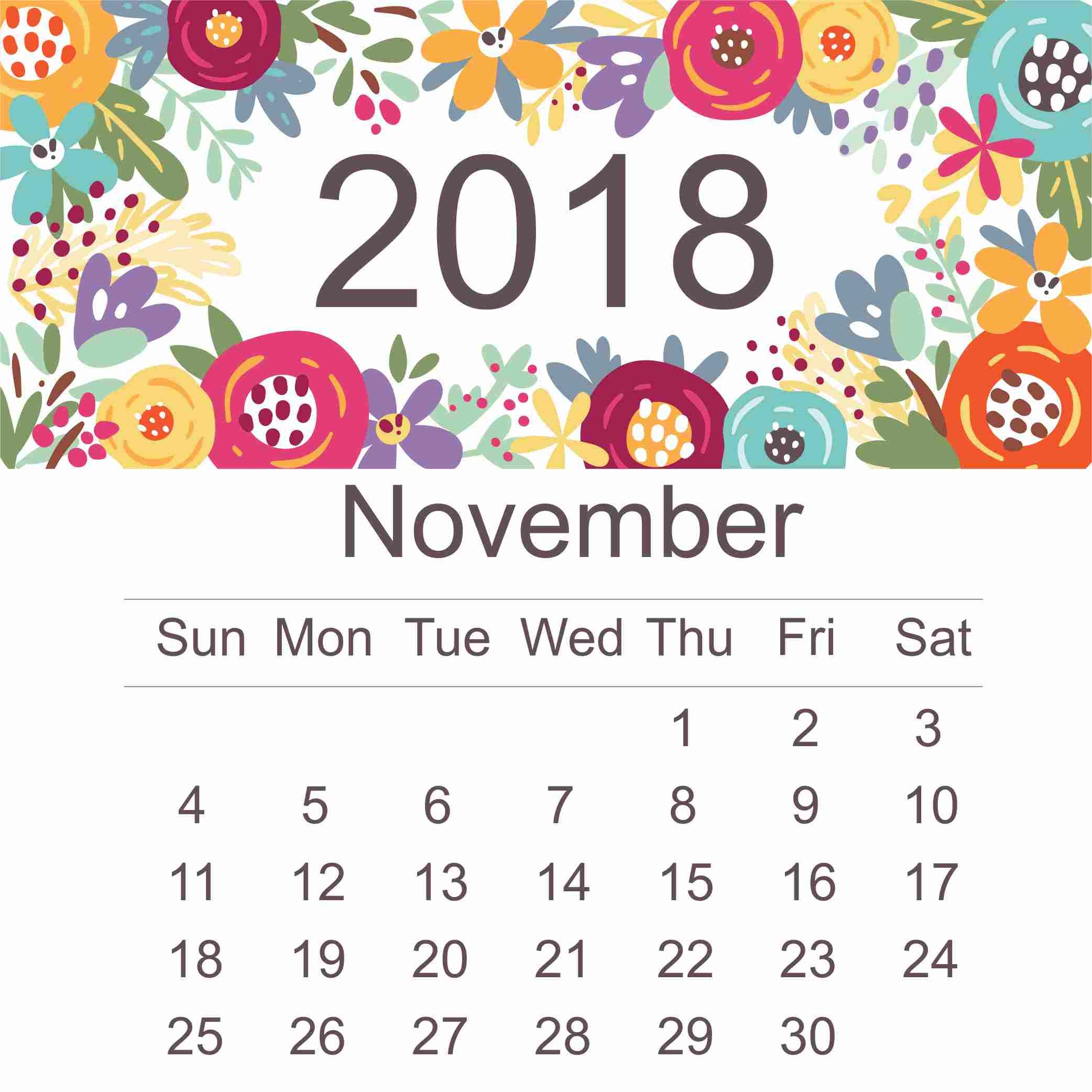 2084x2084 Printable Cute November 2018 Calendar