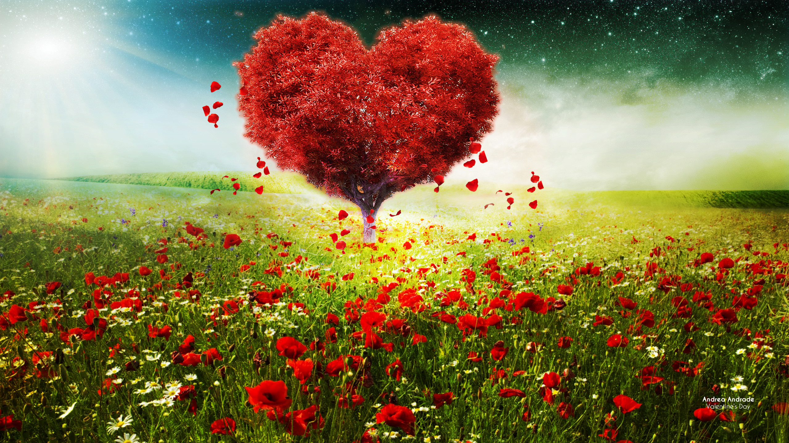 2560x1440 Valentines Day Love Heart Tree Landscape HD