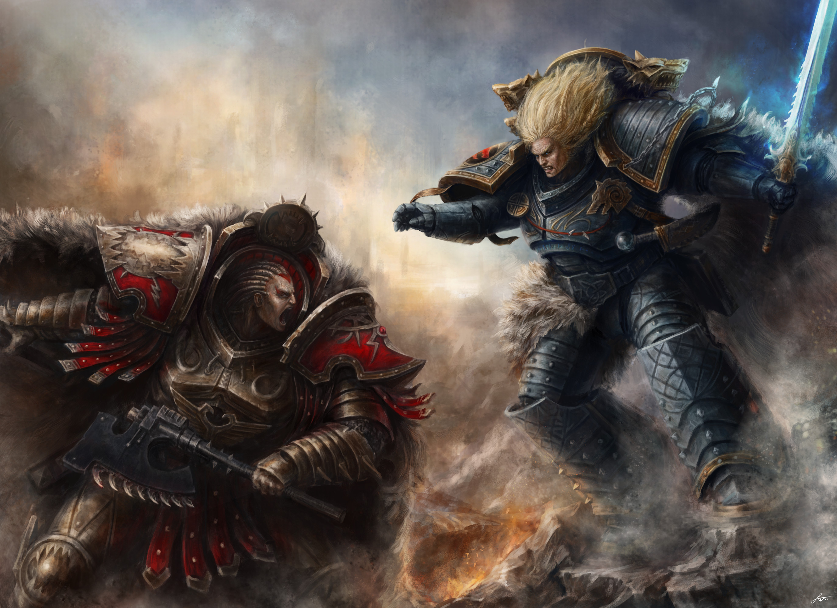 2750x2000 After their parley breaks down, tragically, the World Eaters, led by their  Primarch Angron, fiercely fought against the Wolf King and his Space Wolves  ...