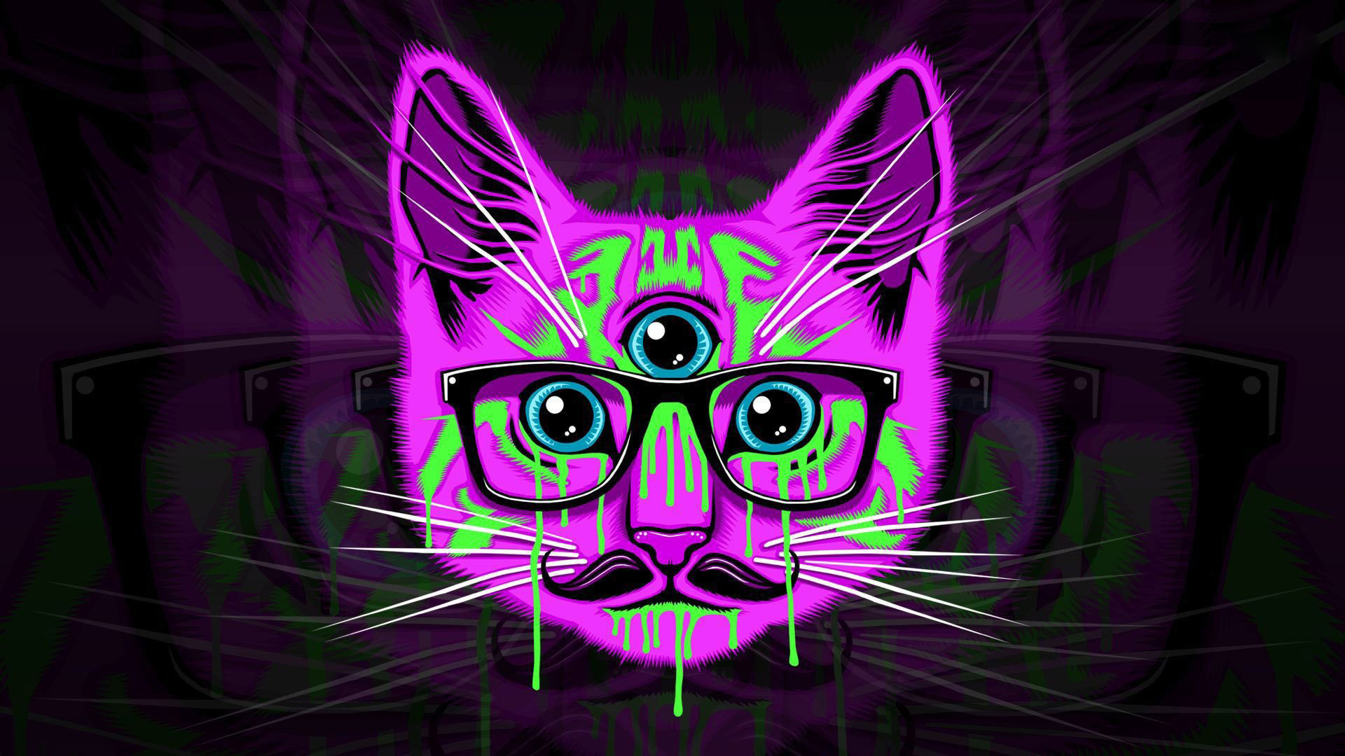 1920x1080 psychedelic cat hipster glasses mustache wallapers desktop wallpapers high  definition monitor download free amazing background photos artwork  1920Ã1080 ...