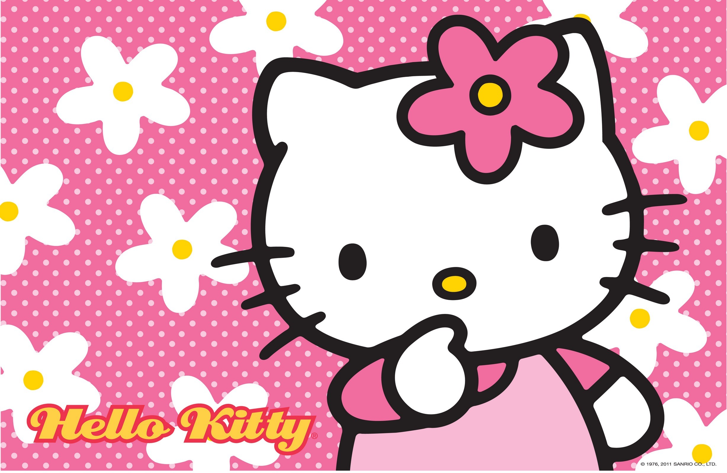 2455x1600 Hello Kitty Wallpaper with Floral Pink Background
