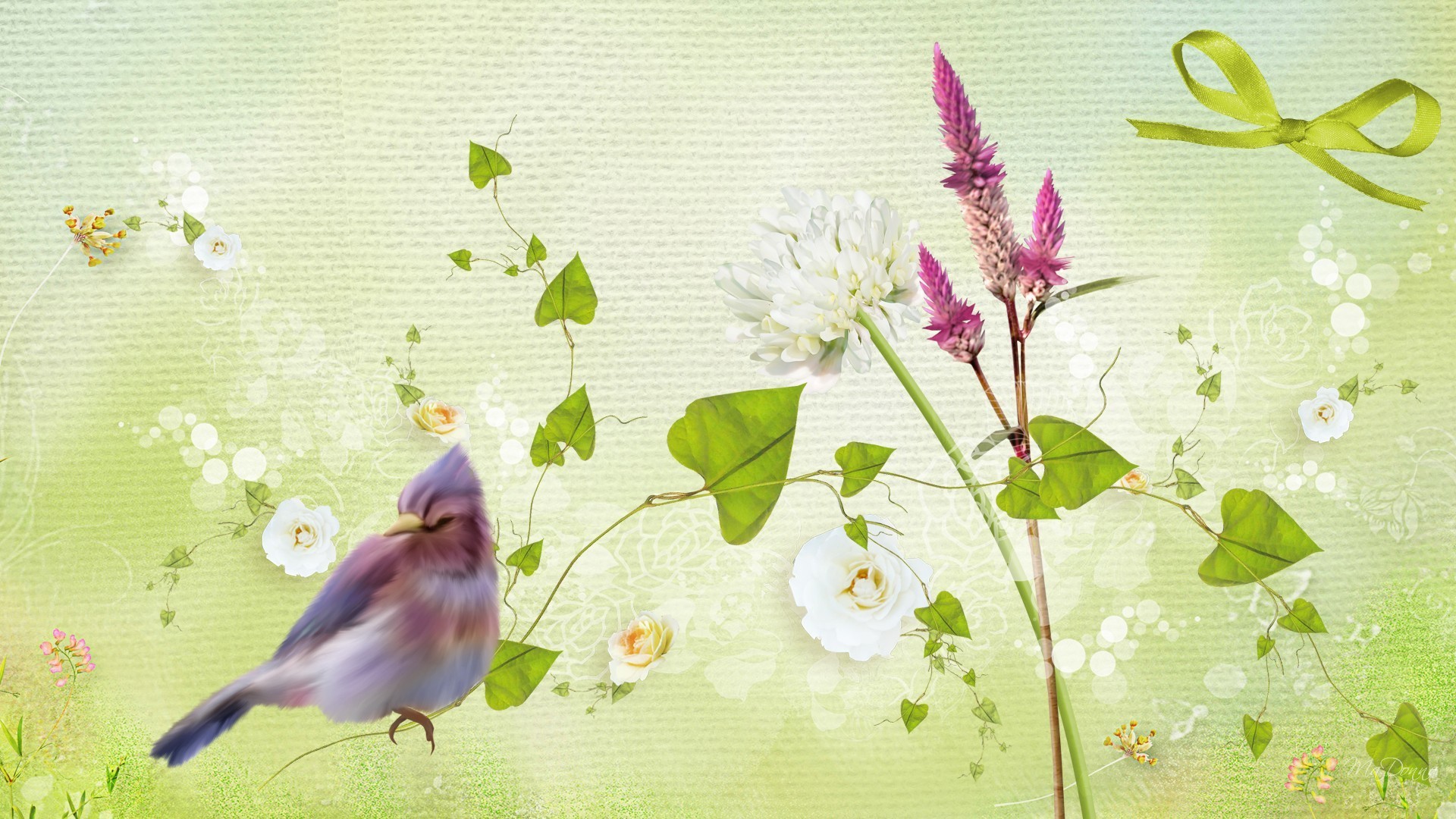 1920x1080 Flowers - April Ribbon Bird Summer Purple Clover Spring Roses Green Colors  Abstract Flower Desktop Wallpaper