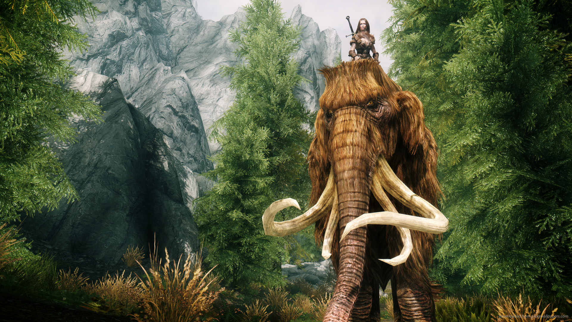 1920x1080 Skyrim Riding a Mammoth picture
