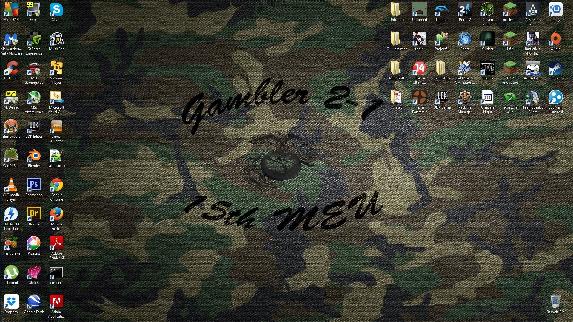 1920x1080 (as you can see it's pretty cluttered with icons and this is after I  removed all my steam game icons)