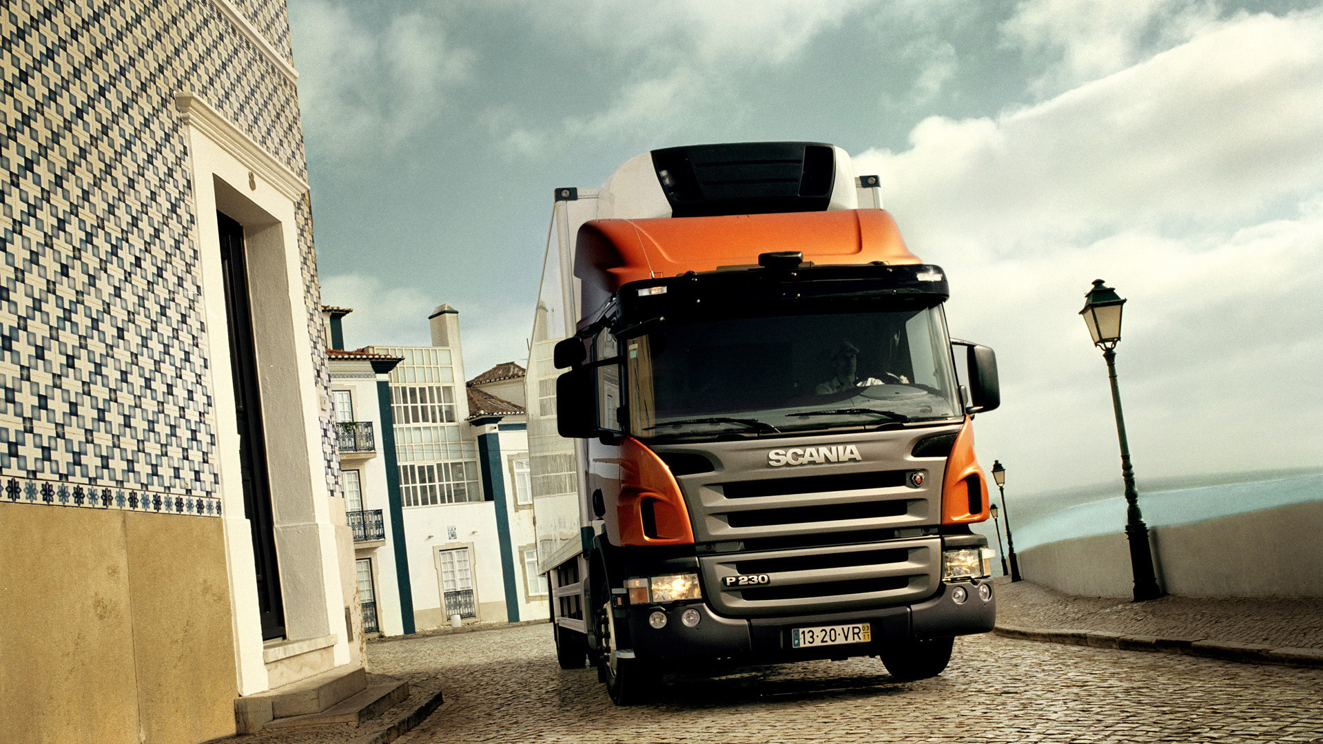 1920x1080 Orange Scania Truck Wallpaper 13974