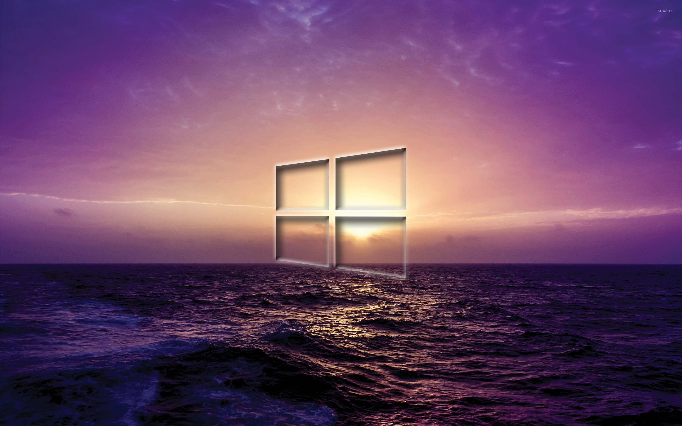 2880x1800 Windows 10 transparent logo on a purple sunset wallpaper