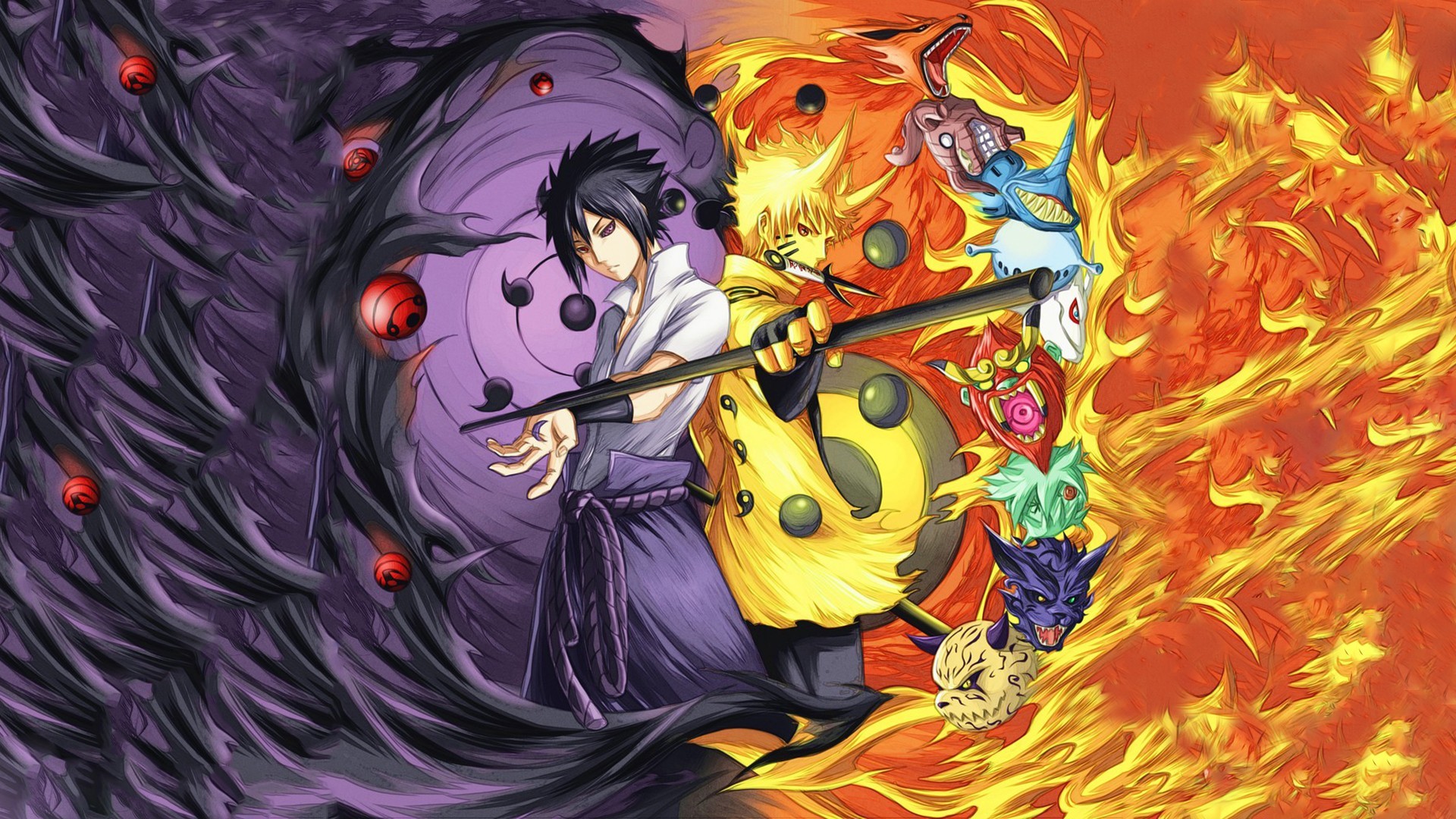 1920x1080 Anime  Naruto Shippuuden Uzumaki Naruto Uchiha Sasuke Rinnegan  anime boys manga Sharingan fire Bijuu