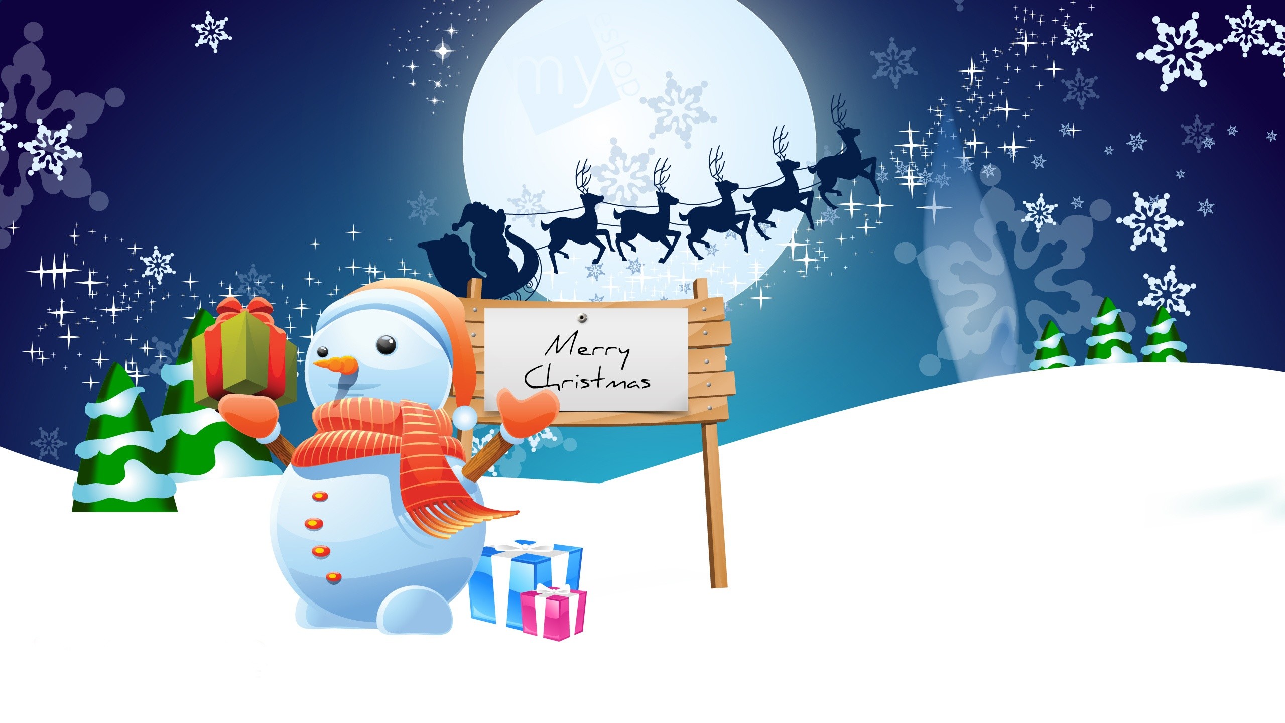2560x1440 snowman merry christmas-wallpaper-