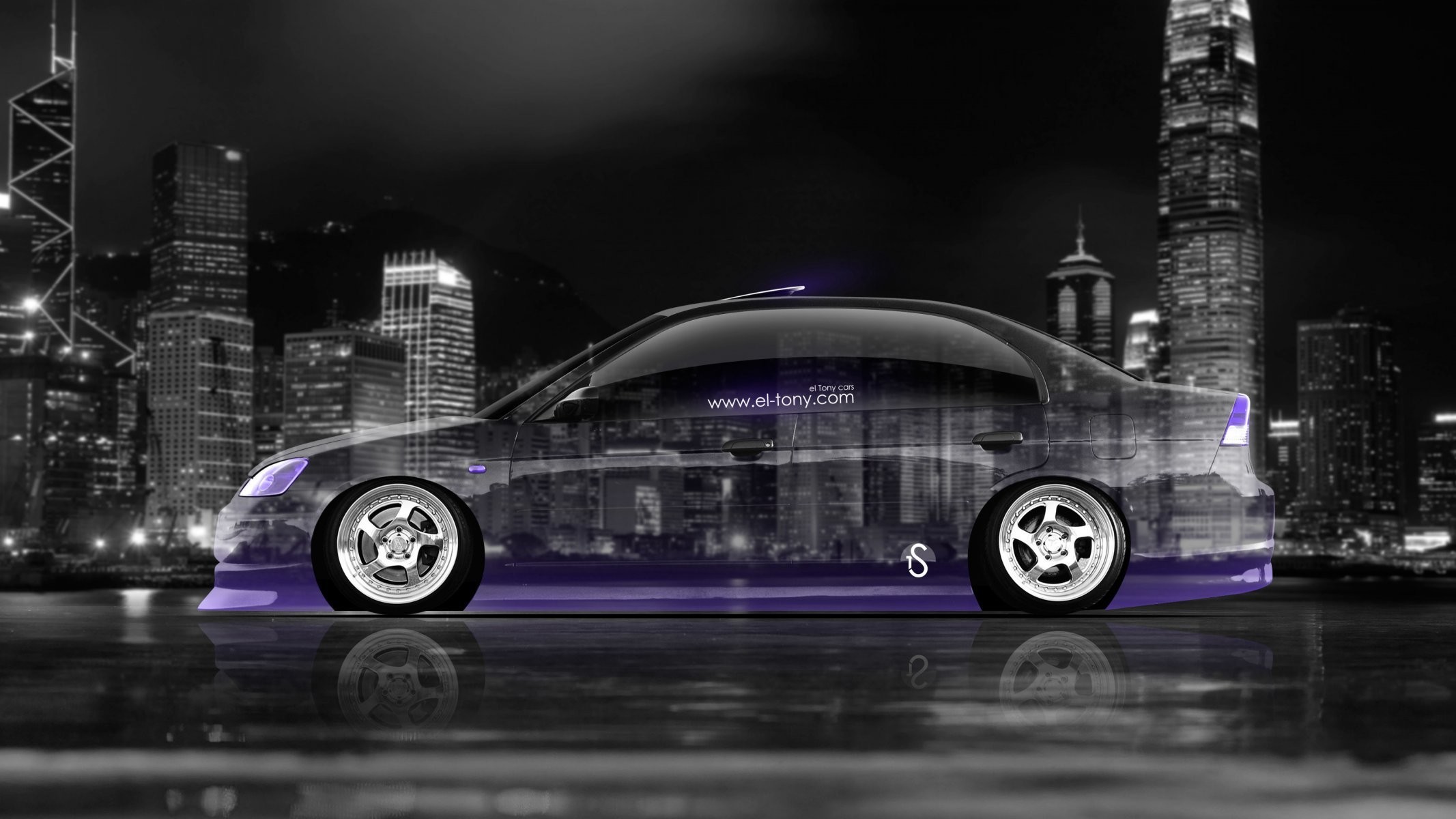 2133x1200 tony kokhan honda civic jdm crystal city car violet neon 4k wallpapers el  tony cars photoshop