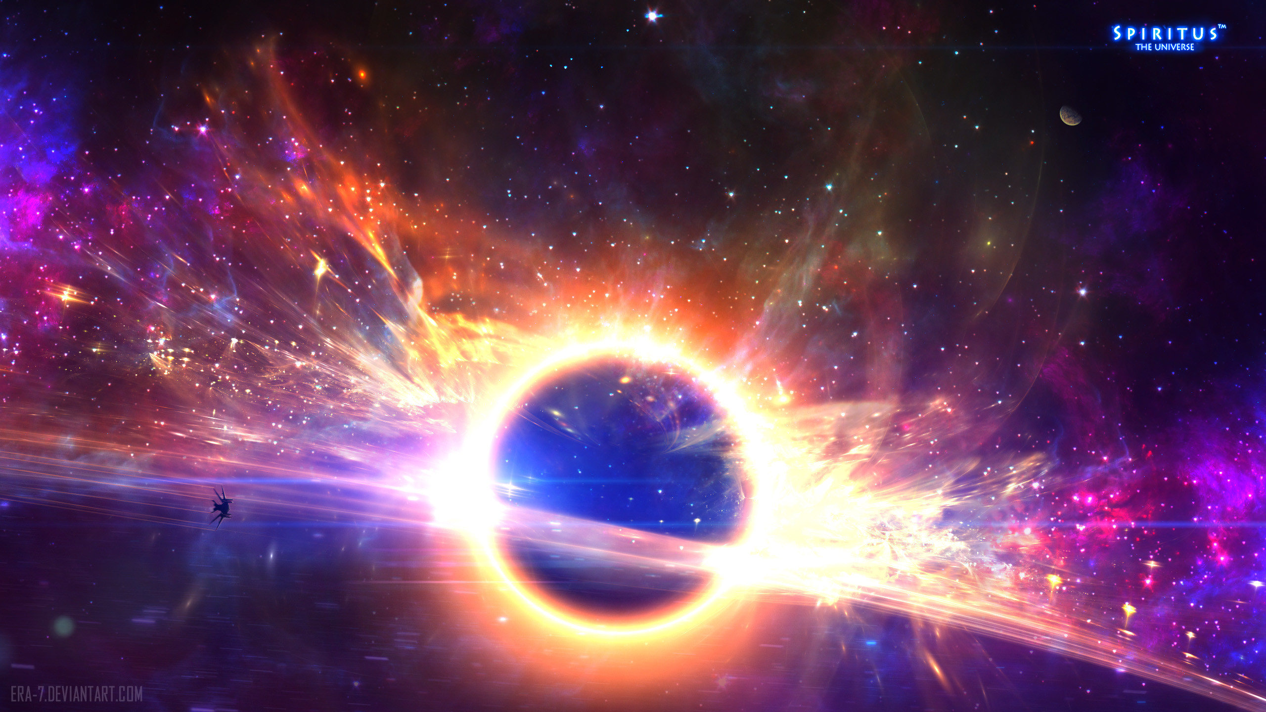 2560x1440 Science-Fiction - Black Hole Science-Fiction Raumschiff Weltraum Sterne  Wallpaper