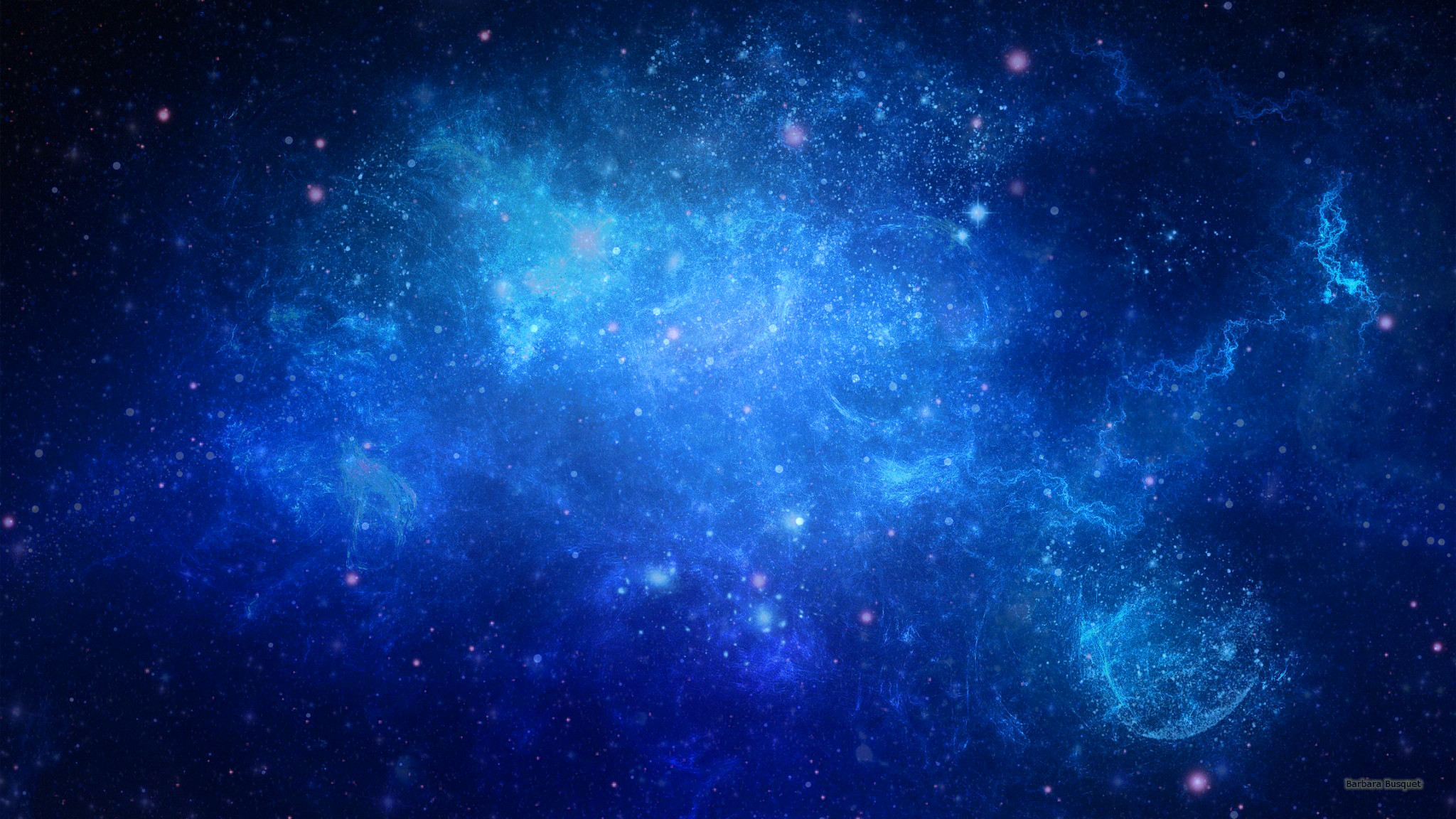 2048x1152 Blue Space wallpaper with plantes and stars