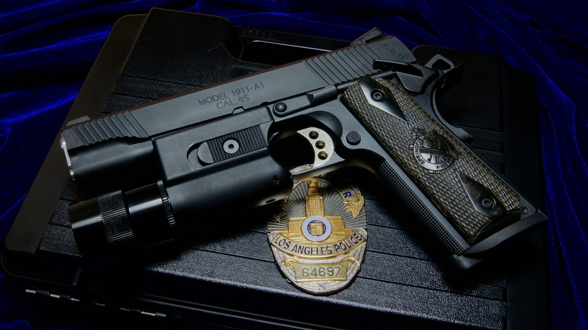 1920x1080 45 M1911 gun police weapon badge
