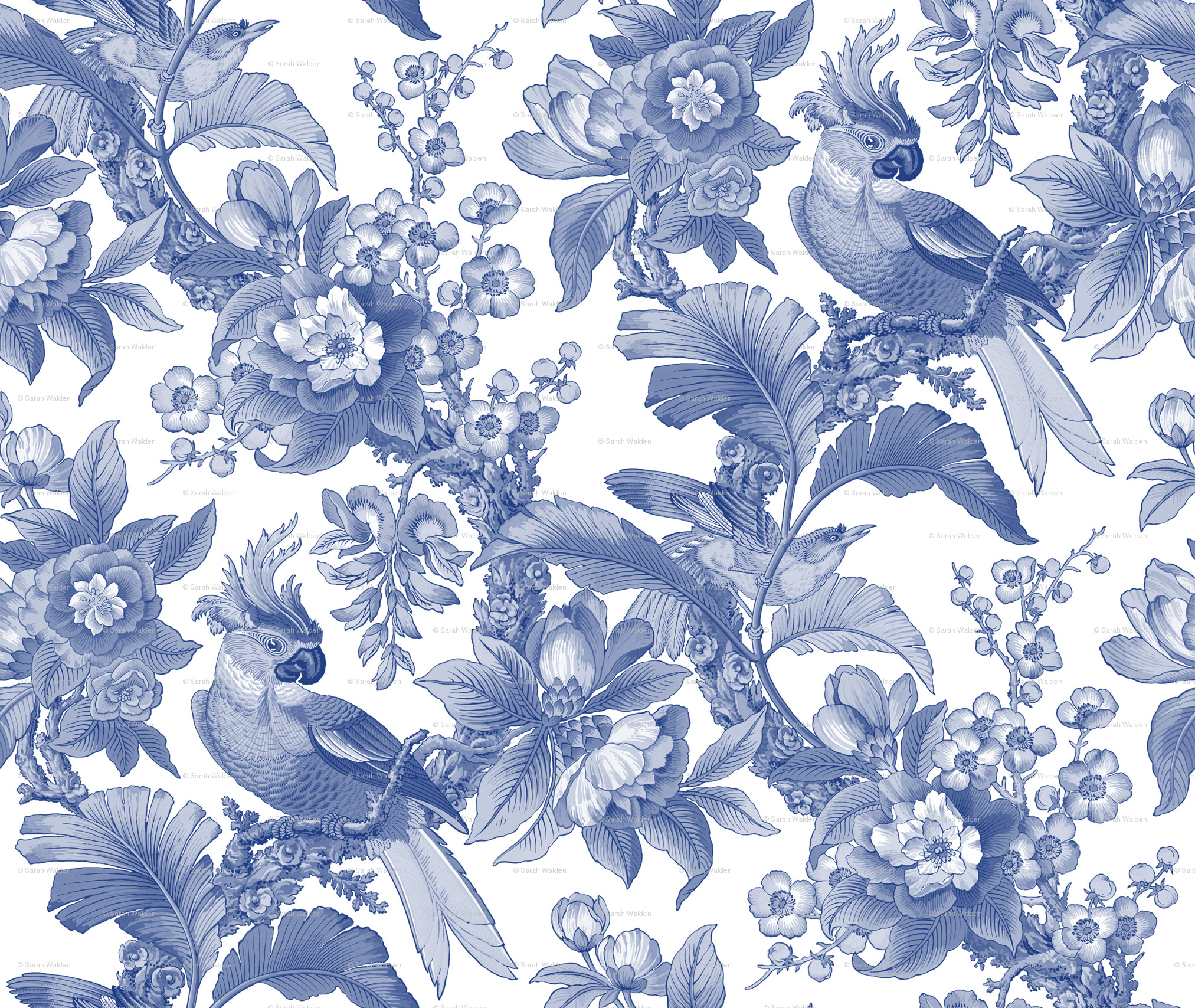 2025x1708 Edwardian Parrot ~ Willow Ware Blue and White wallpaper -  peacoquettedesigns - Spoonflower