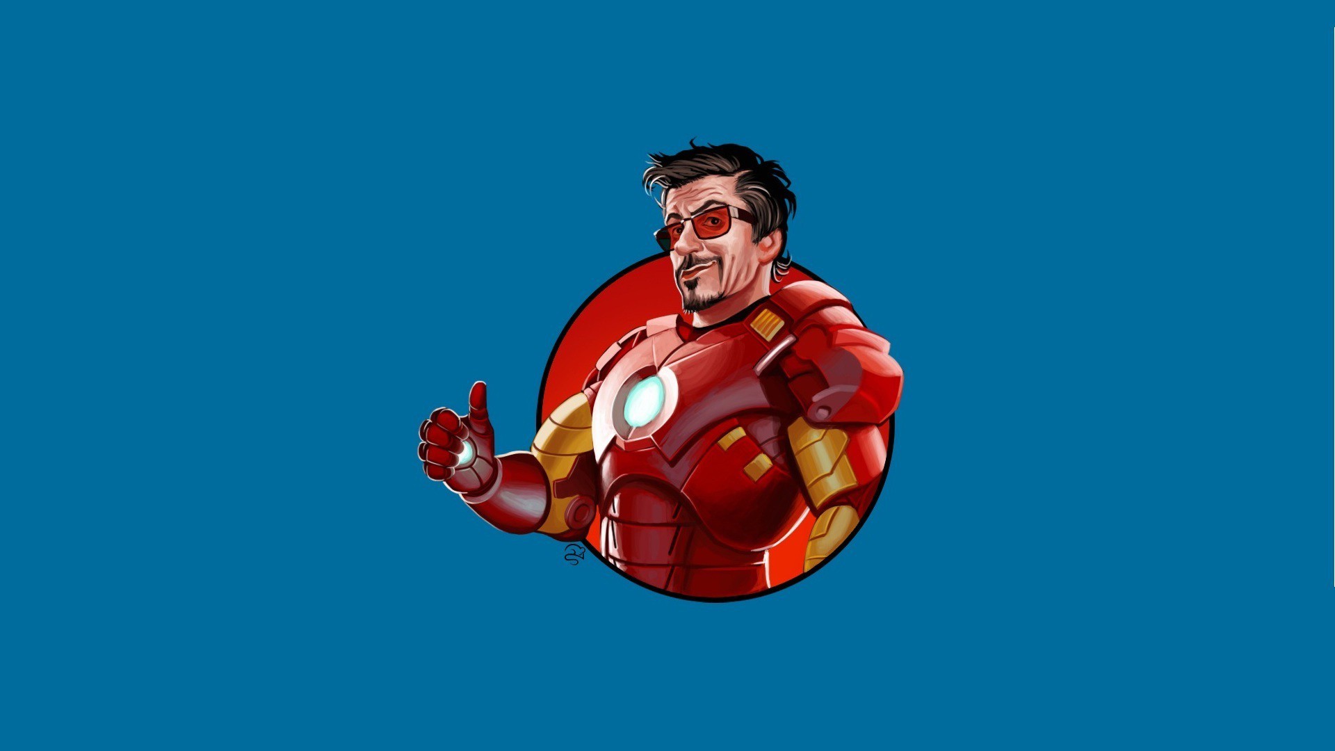 1920x1080 Minimalistic Iron Man sunglasses Tony Stark thumbs up blue background  wallpaper |  | 61173 | WallpaperUP