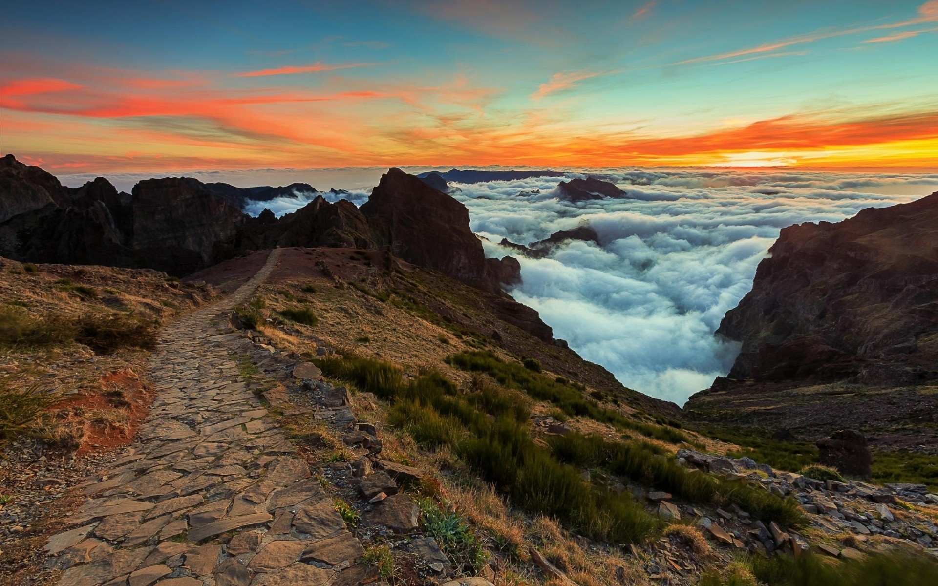 1920x1200 Rocky Path Hills Clouds Sunset wallpapers | Rocky Path .