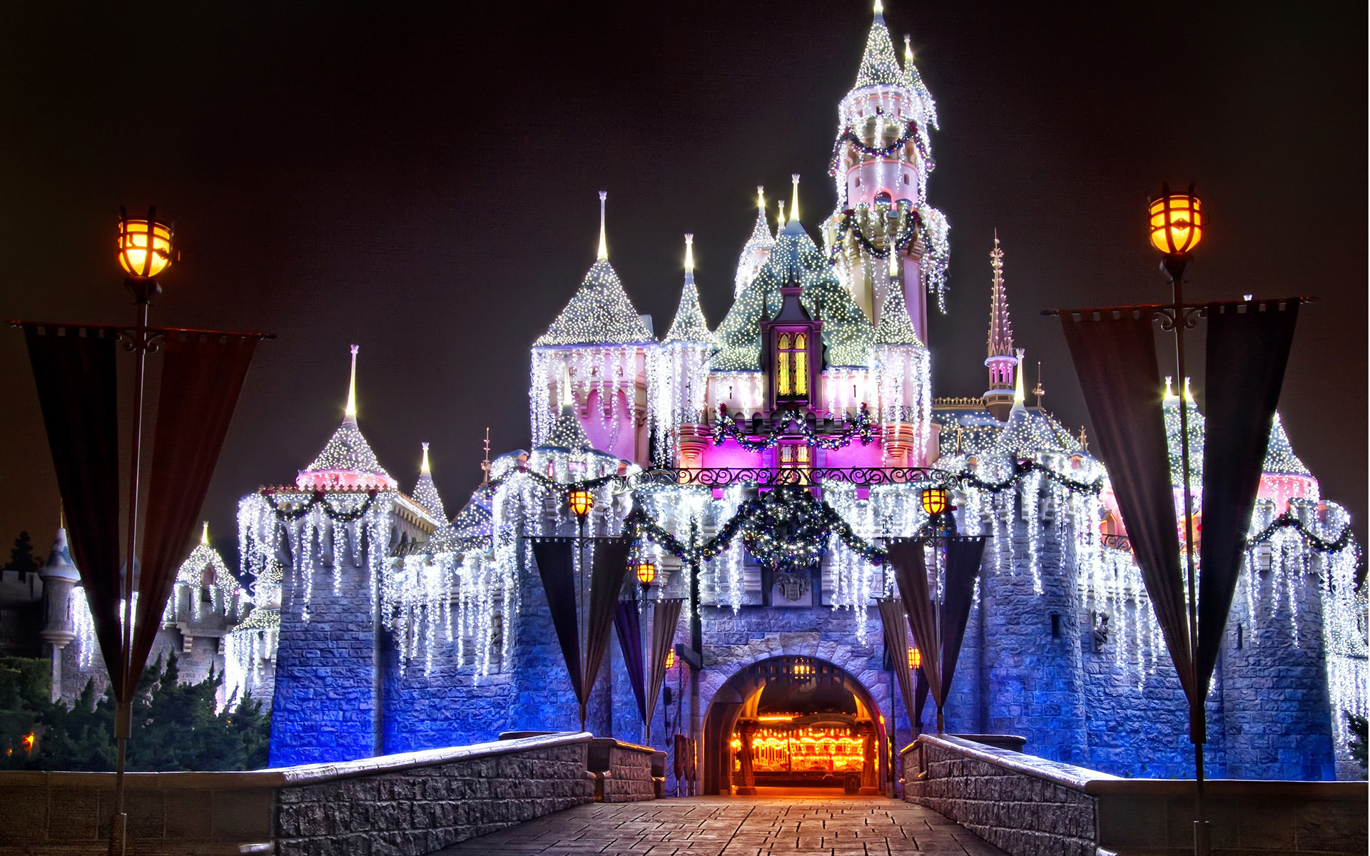 1920x1200 Disneyland Vacations : Disneyland Fantasy Christmas Holidays : Gorgeous  Sleeping Beauty Castle Christmas Lightning 694 KB