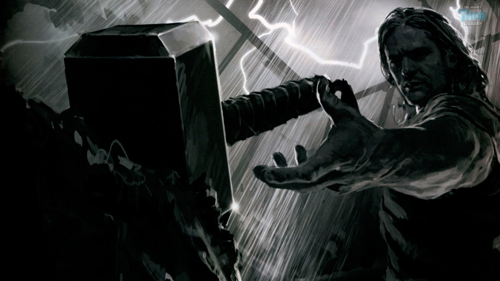 1920x1080 Thor Reaching Out to His Mjolnir Hammer in Thor Movie Concept Art (1920 x  1080