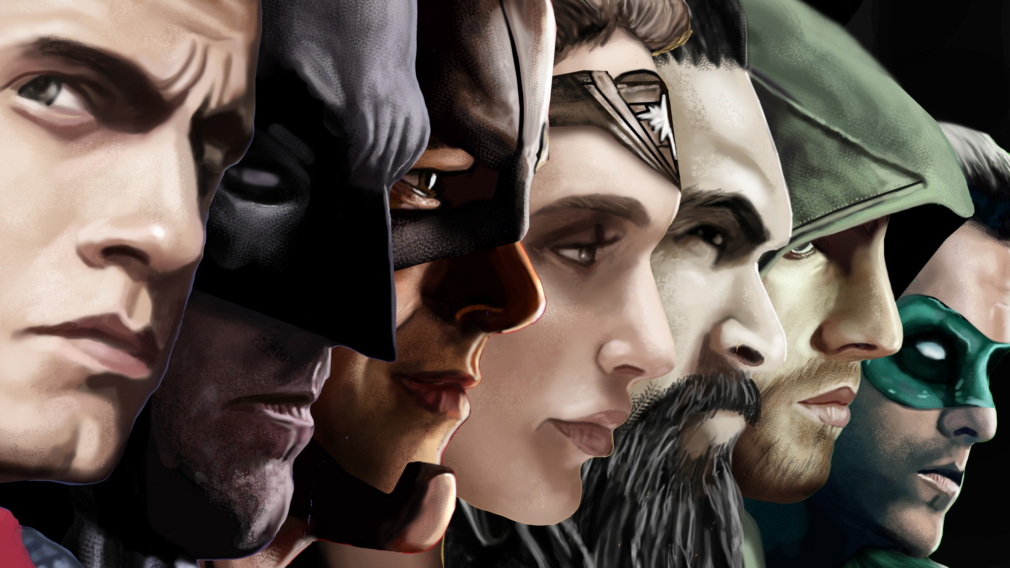 3840x2160  Wallpaper justice league, superman, aquaman, arrow, batman,  flash, green