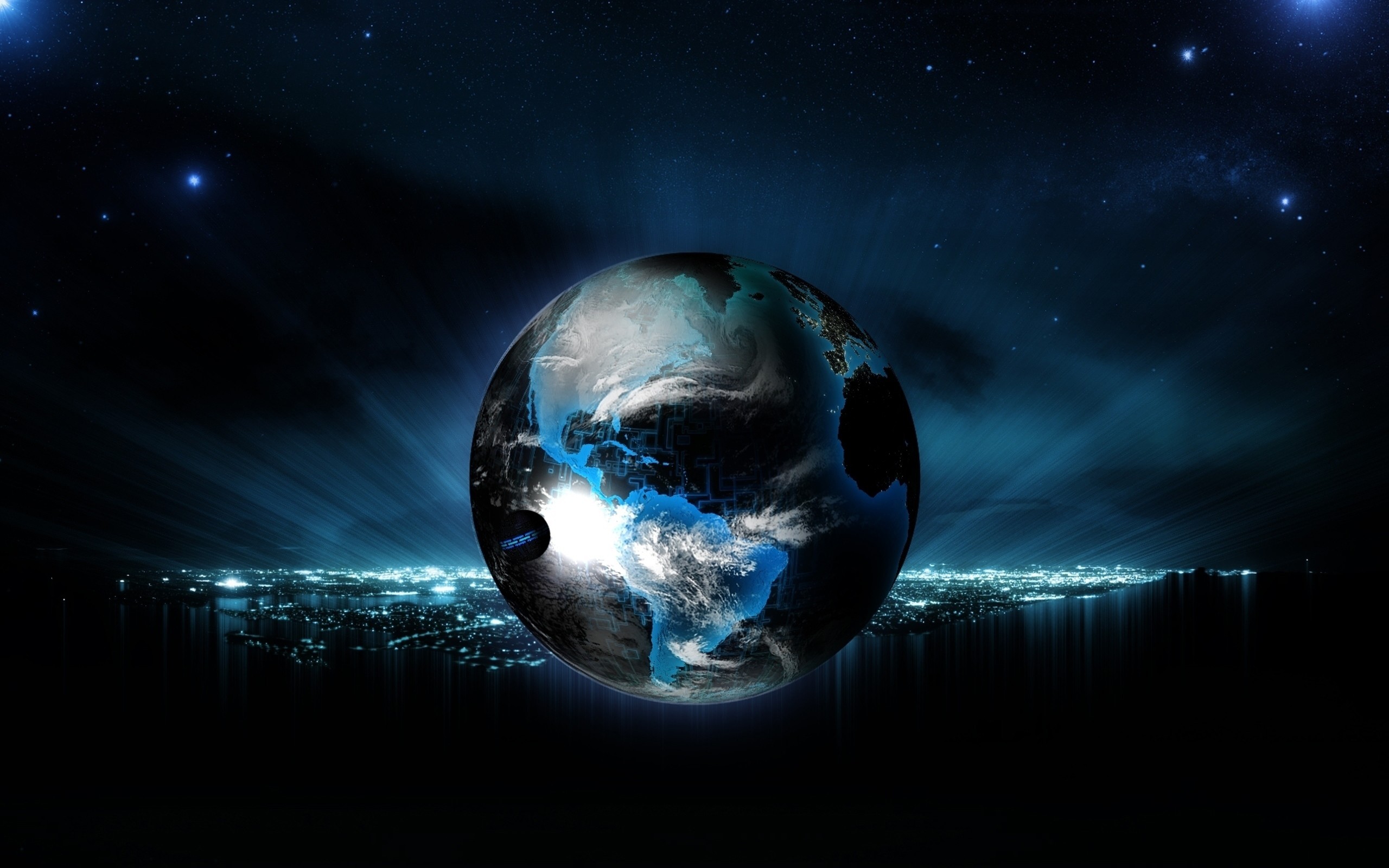 2560x1600 Wallpaper Ball, Globe, Planet, Light, Neon, Background