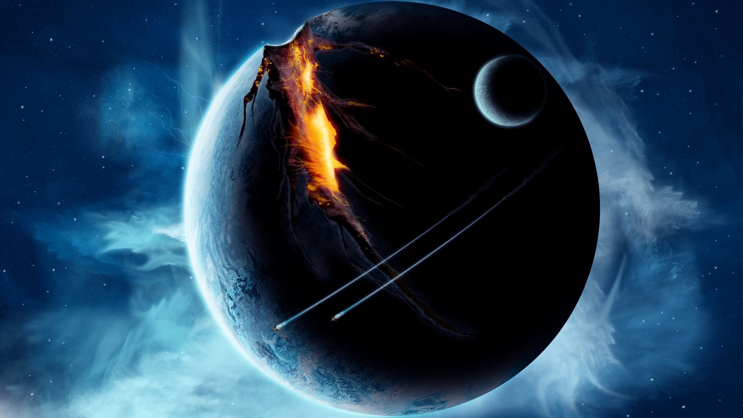 2560x1440 Outer Space Planets Broken Spaceships Free Images