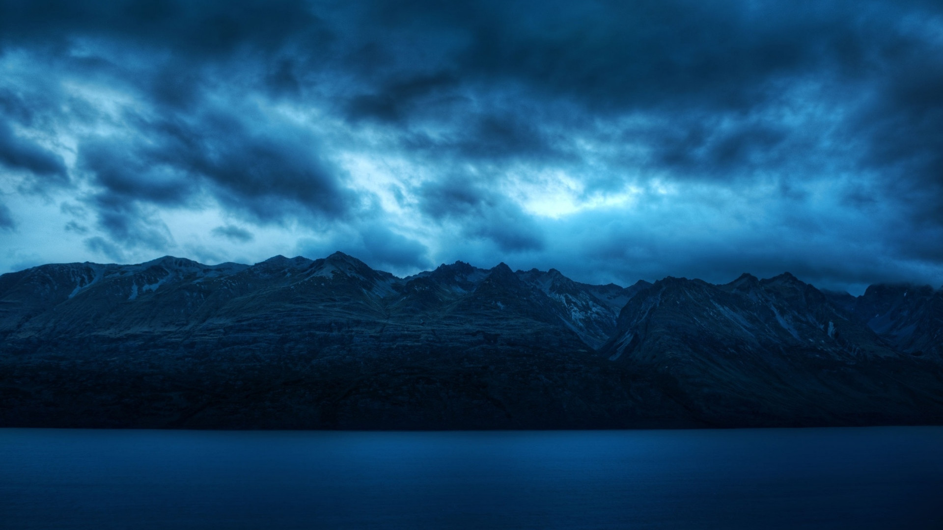 1920x1080 Preview wallpaper water, blue, mountains, scenery, clouds 