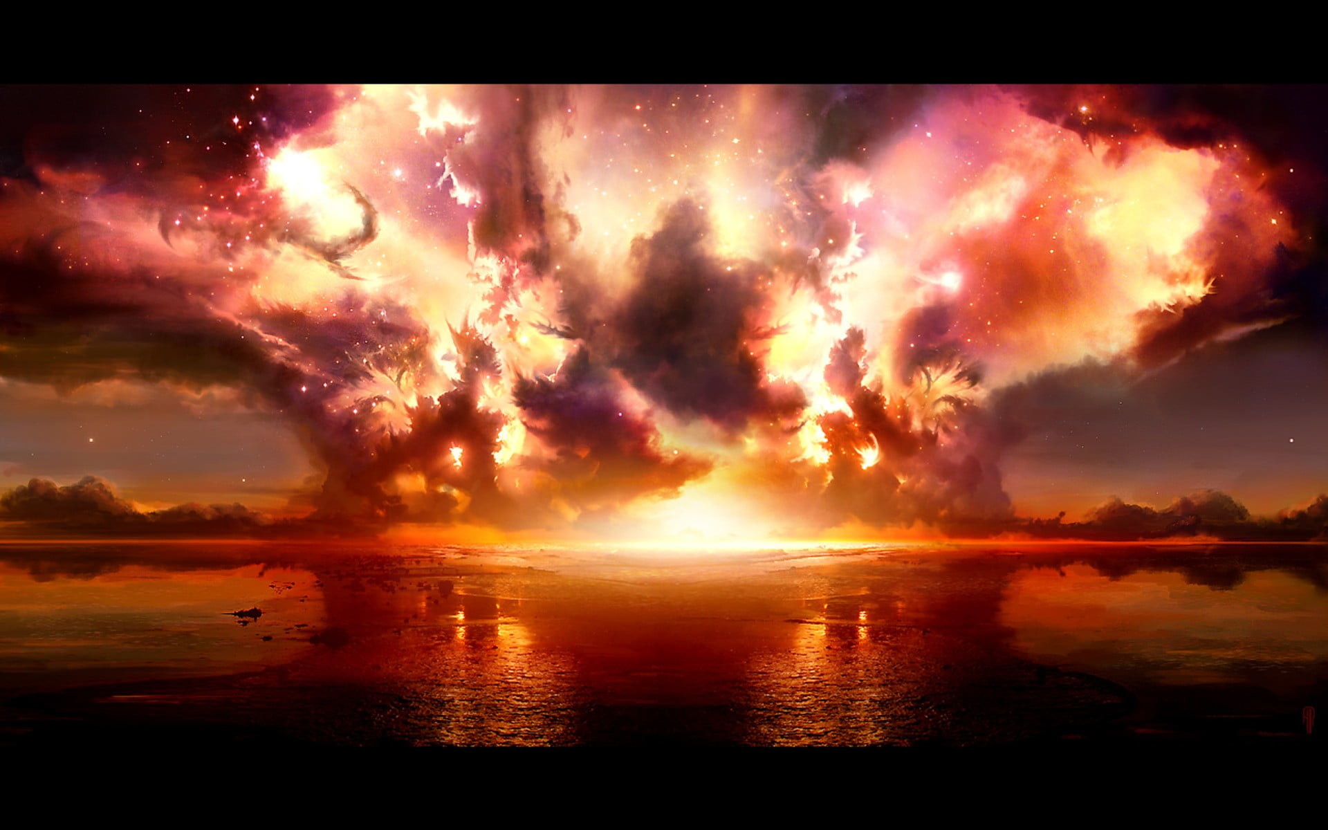 1920x1200 Nuclear explosion, sky, digital art, landscape, artwork HD wallpaper
