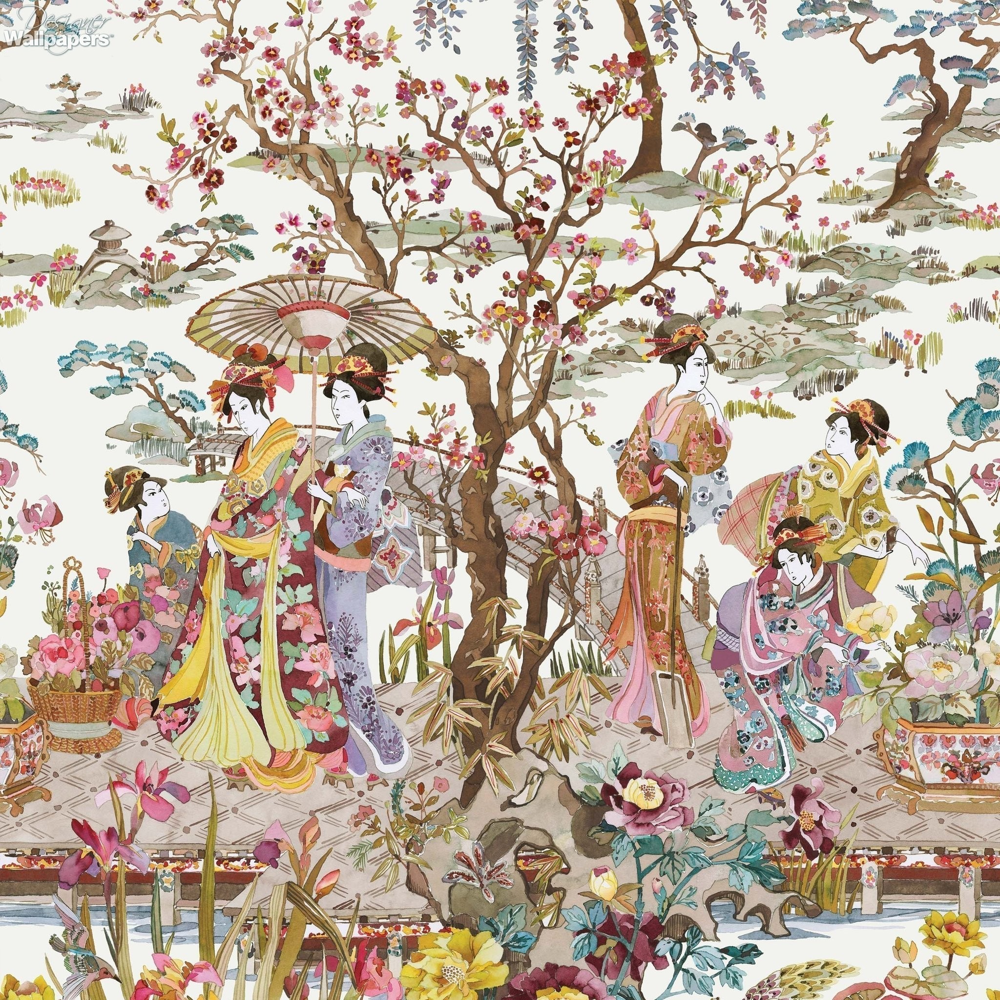 2048x2048 Japanese Garden Wallpaper in Ochre from the Enchanted Gardens Collection by  Osborne & Little