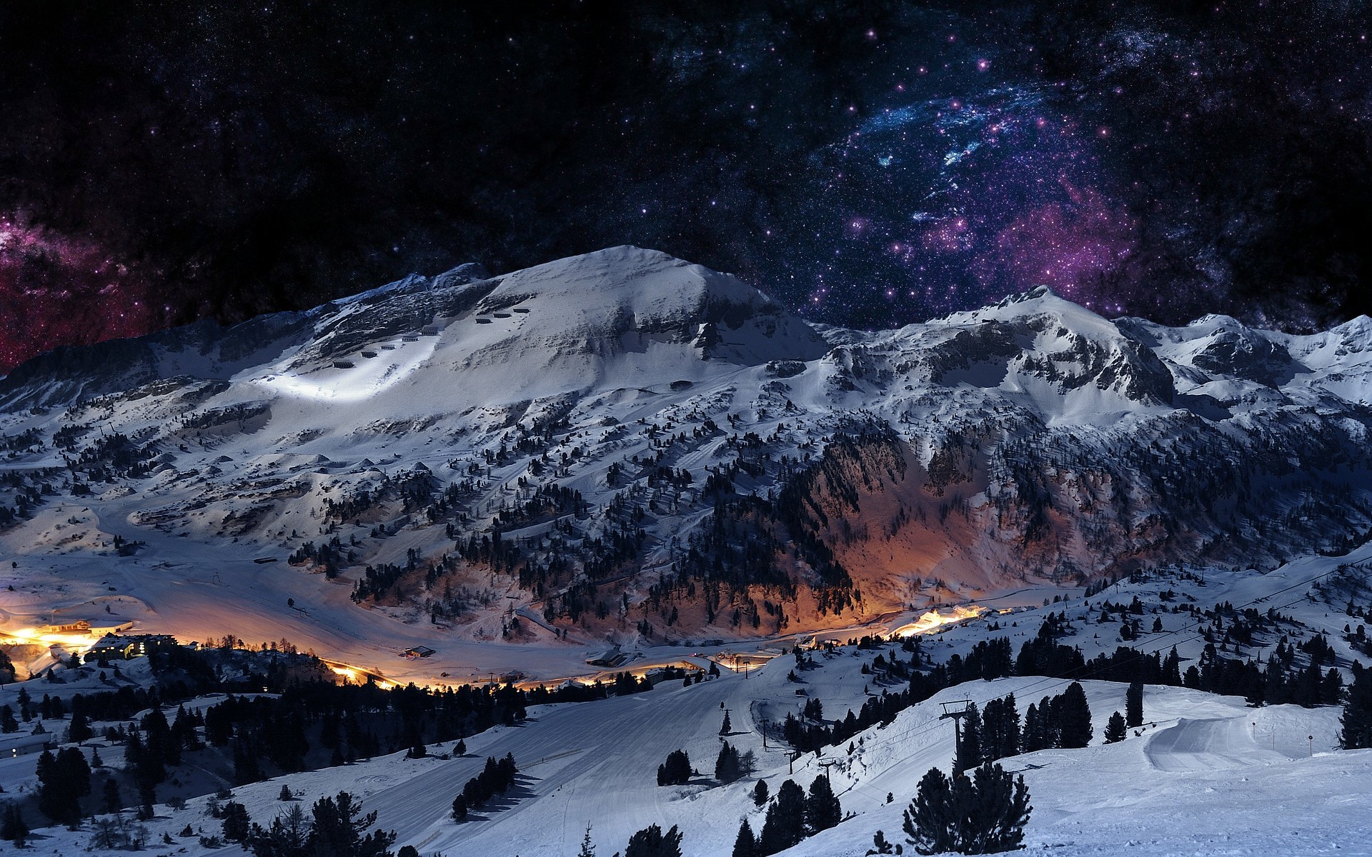 1920x1200 Digital Art Landscapes Mountains Night Sky Scene Winter Hd Wallpaper 944634  - Wallb.com