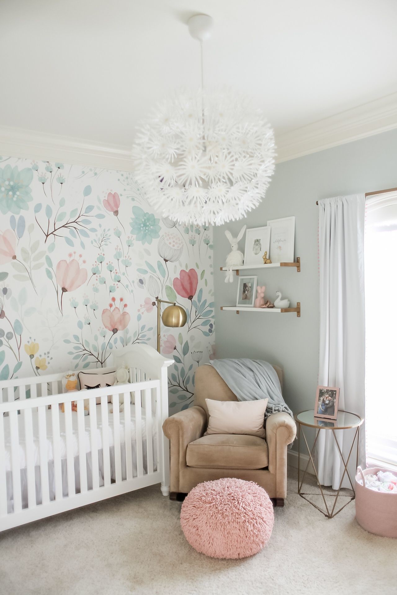 1280x1920 This floral baby girl nursery has been so popular! We love this pretty  wallpaper and the soft muted colors. #projectnursery #floralnursery # wallpaper # ...