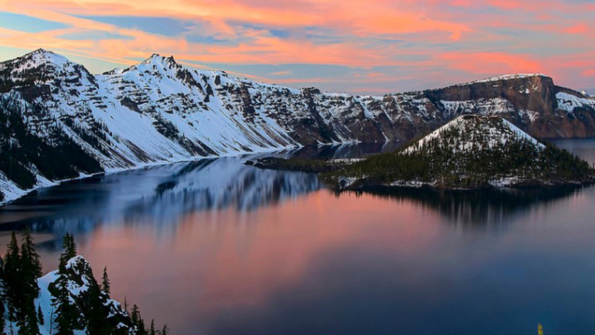 1920x1080 Sunset on Crater Lake Crater Lake National Park, Oregon.A winter sunset on Crater  Lake. Thanks for looking and make it a great day!