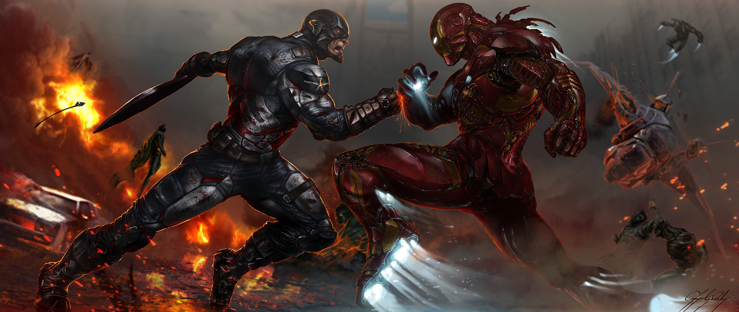 2560x1080 Wallpaper Iron Man hero Captain America: Civil War Battles Steven Rogers  tony stark Fantasy Movies