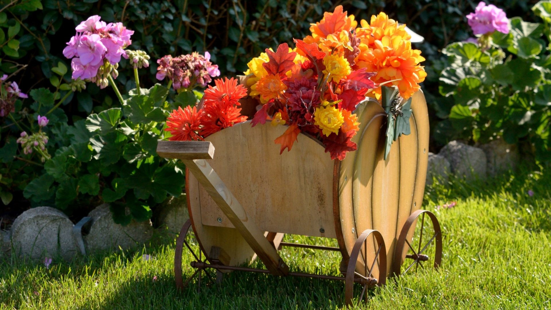1920x1080 Harvest Tag - Festive Wagon Decor Harvest Autumn Flower Scene Desktop  Flowers Backgrounds for HD 16